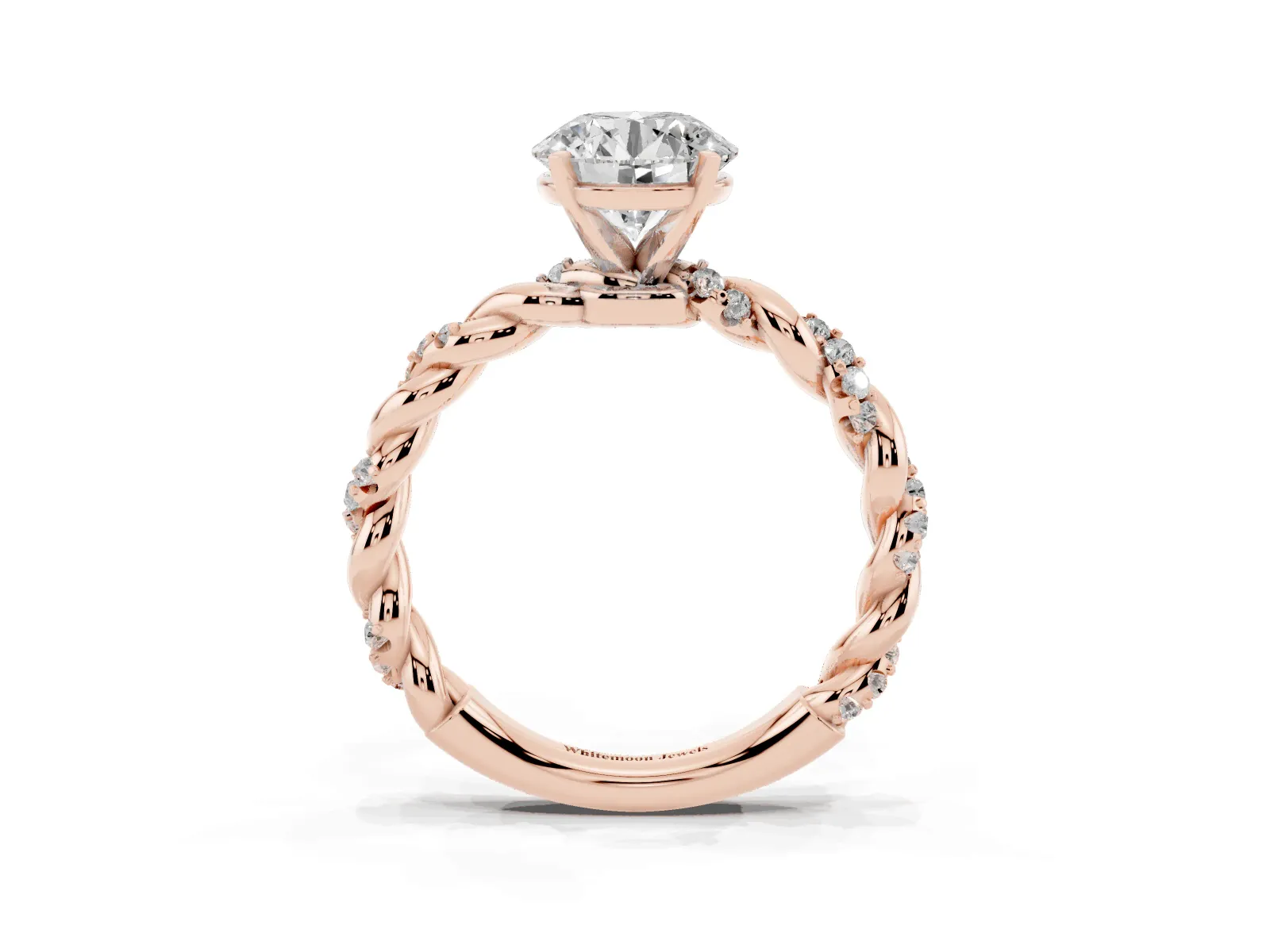 Round Cut Diamond Solitaire Ring with Twisted Band and Pavé Accents Rose gold