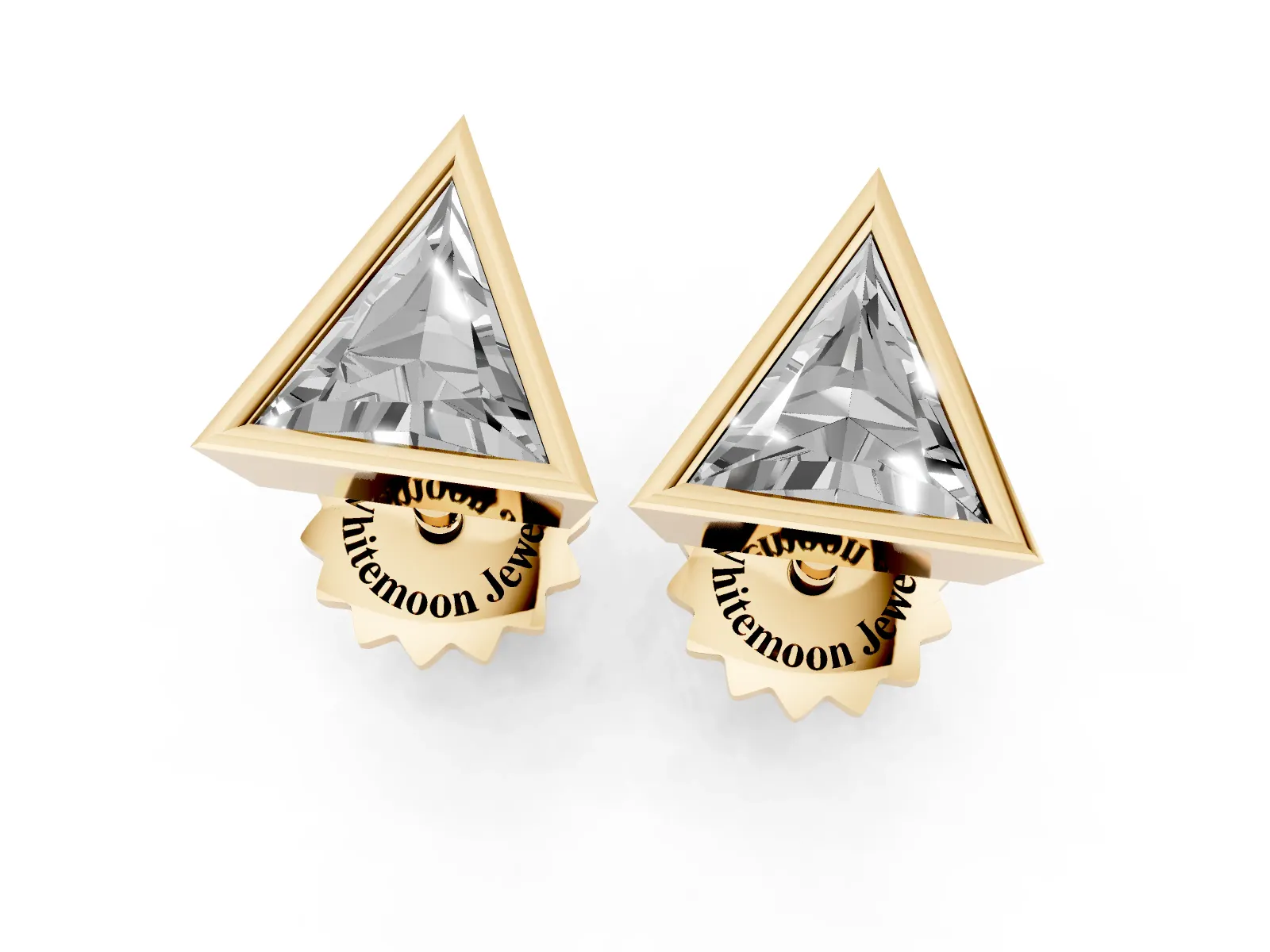 Trillion Diamond Bezel-Set Solitaire Stud Earrings Yellow gold