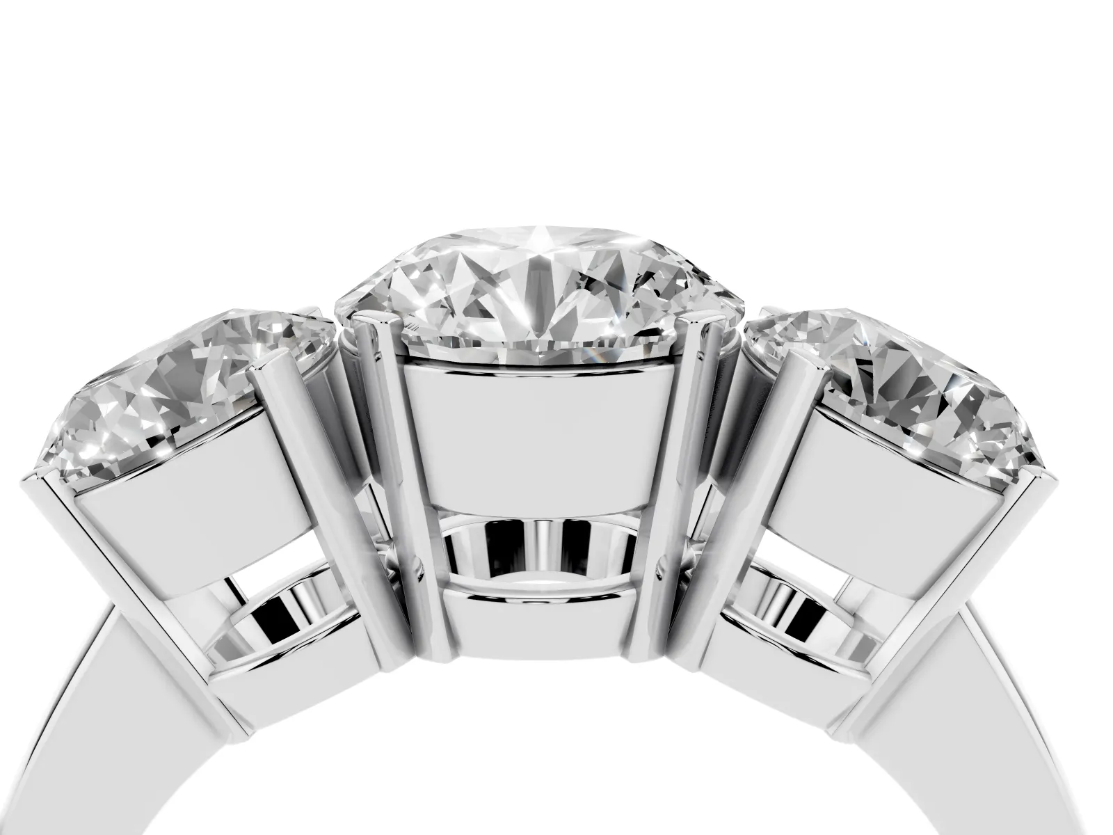 Three-Stone Round Cut Cut Diamond Ring with Channel Set Band and Four-Prong Setting Platinum