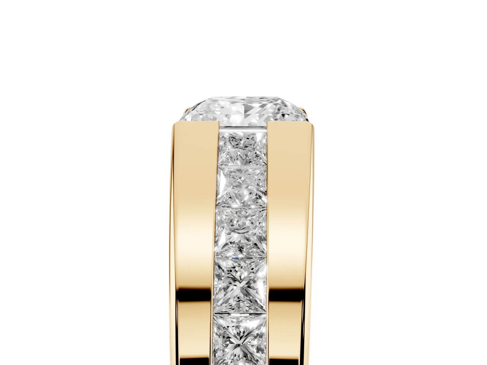 Princess Diamond Channel Set Mens Ring Yellow gold