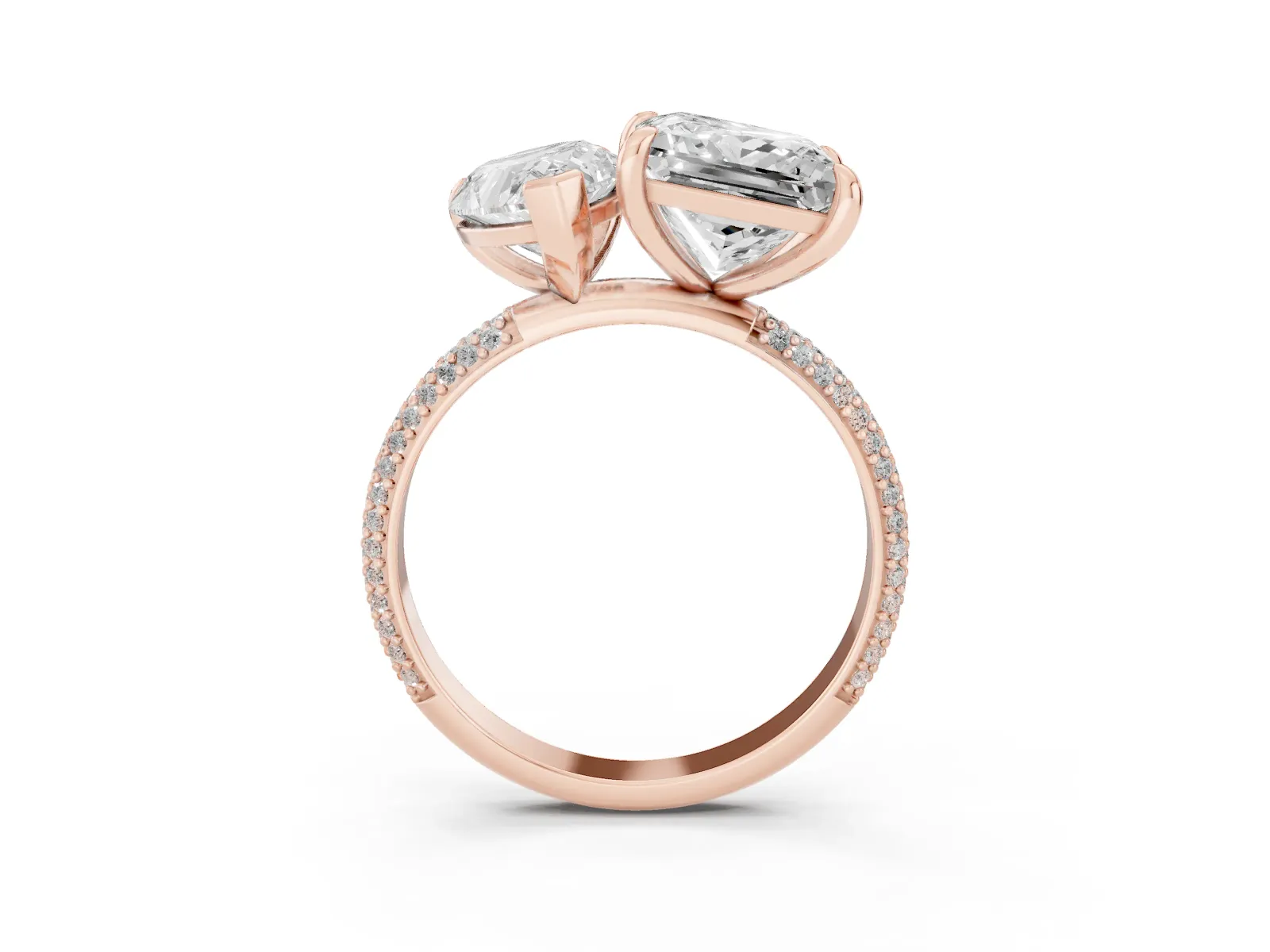Pear and Princess Toi Moi Ring with Prong Setting and Pave Band Rose gold