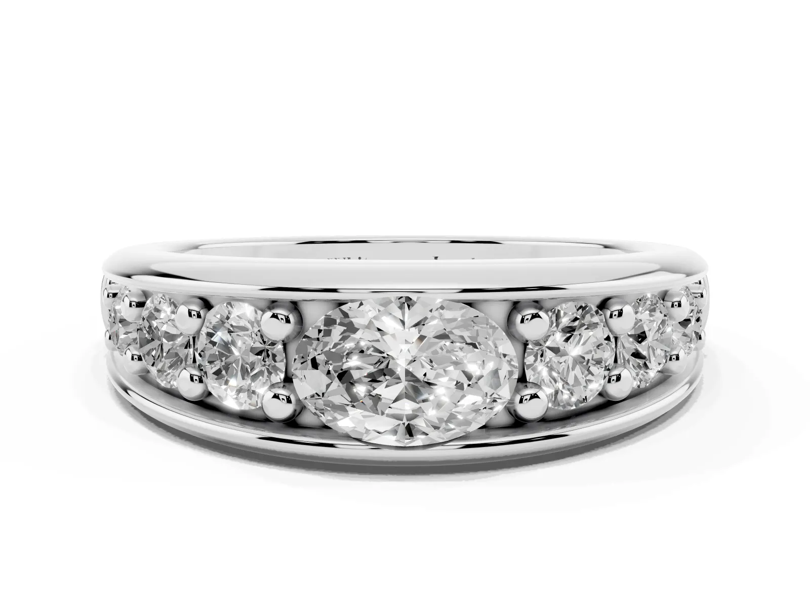 Oval Diamond Mens Ring with Round Diamond Accents White gold