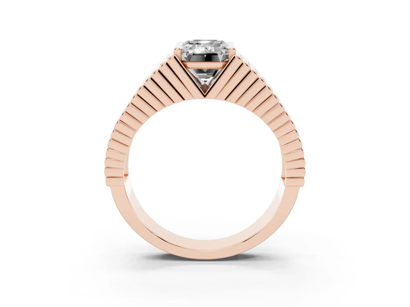 Emerald Cut Diamond Fluted Mens Ring Rose gold