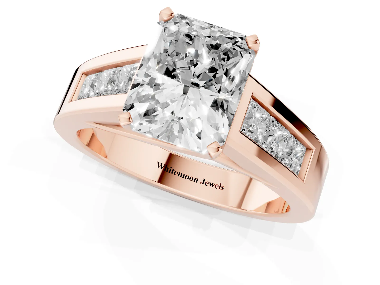 Radiant Cut Cut Channel Set Solitaire Ring with Four-Prong Setting Rose gold