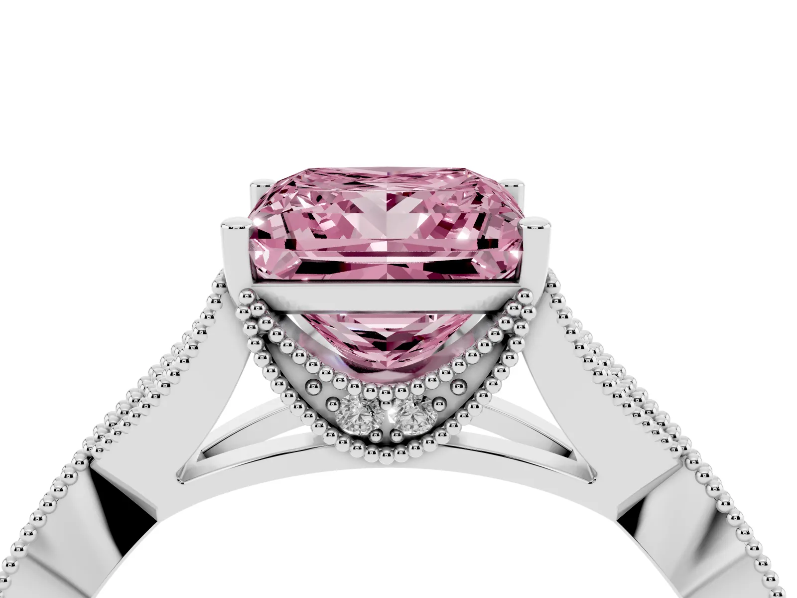 Fancy Pink Princess Cut Cut Diamond Twisted Band with Milgrain Pave Setting and Four-Prong Setting Platinum