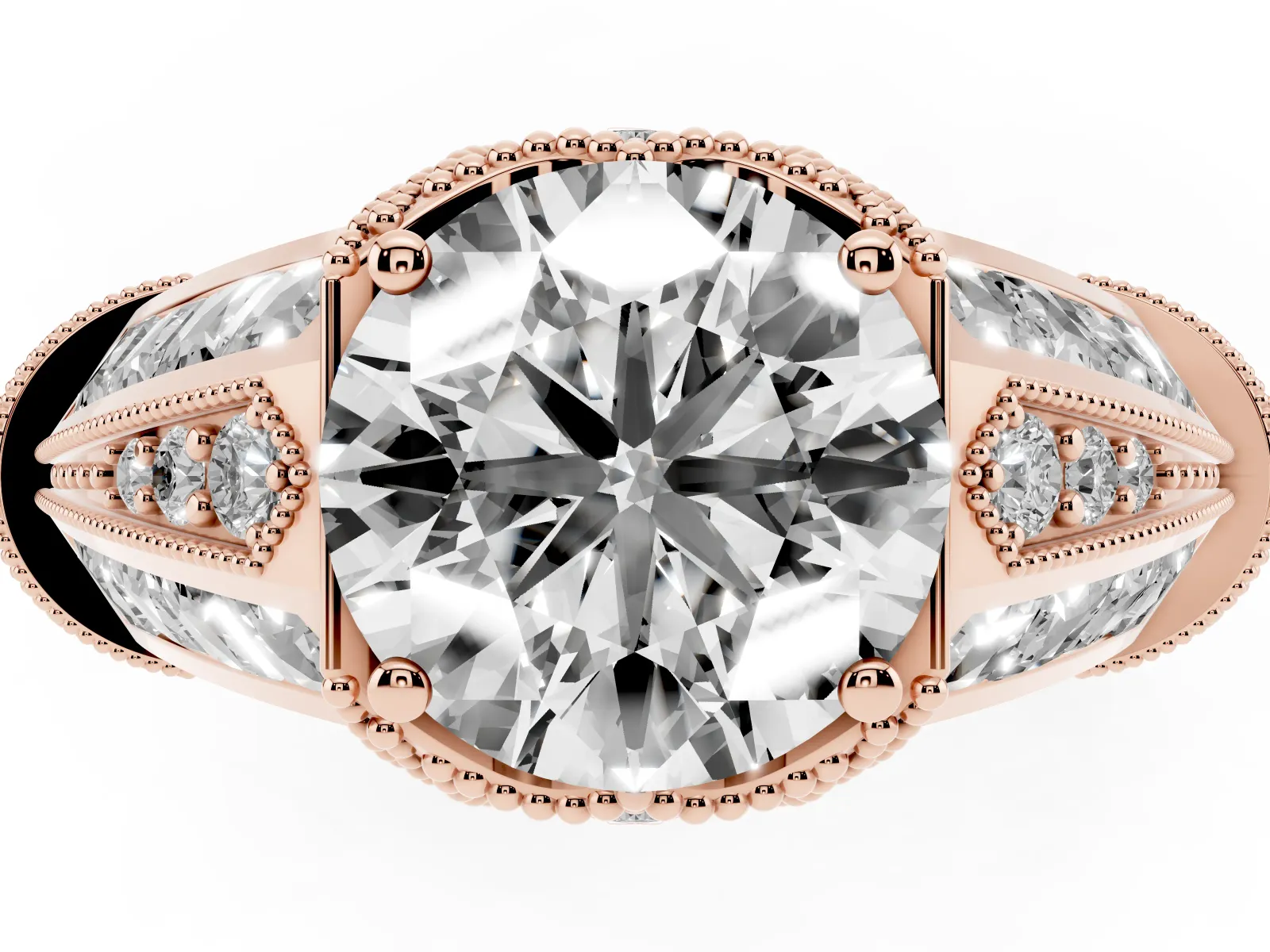 Vintage Milgrain Round Cut Diamond Split Shank Ring with Prong Setting Rose gold