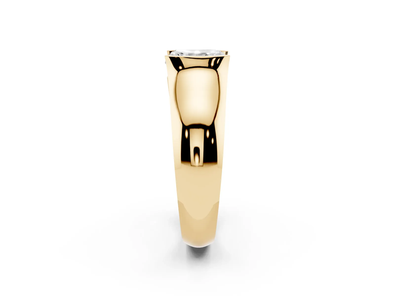 Radiant Cut Solitaire Bezel Set Diamond Ring with Wide Band Yellow gold