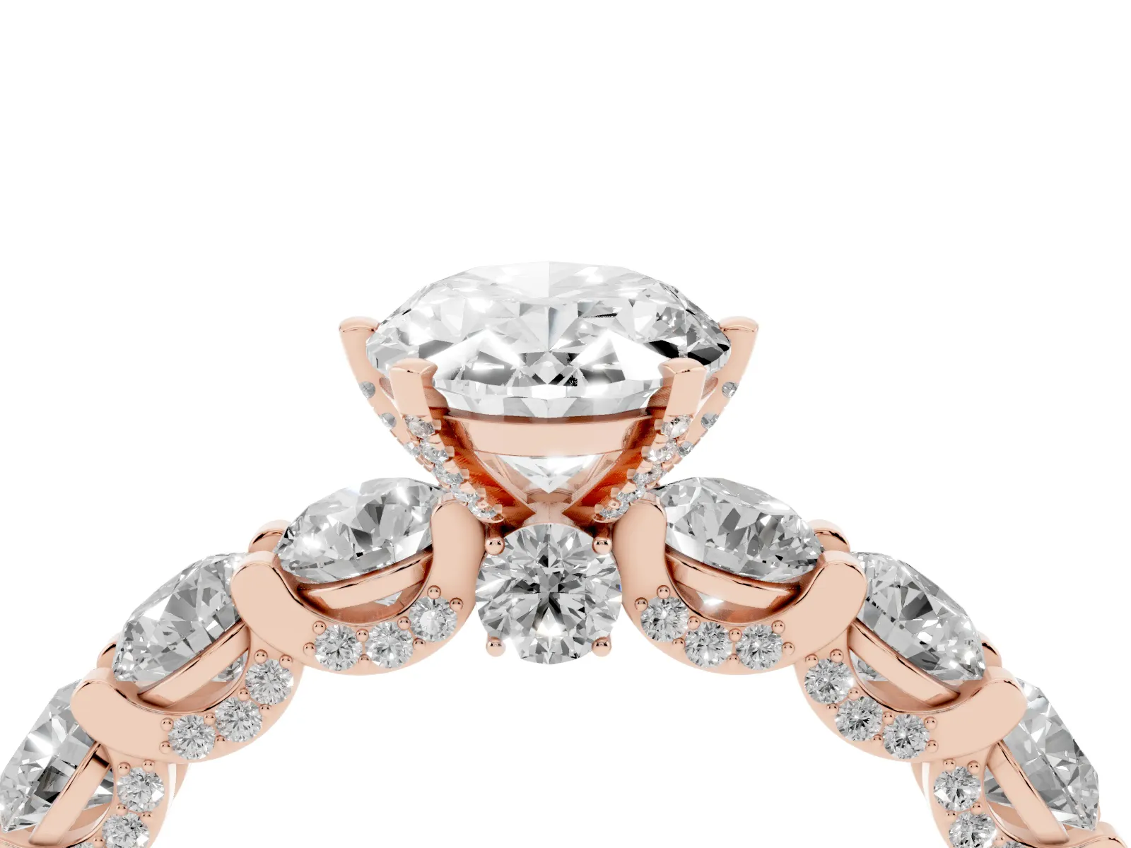 Oval Cut Diamond Side Stone Engagement Ring with Four-Prong Setting Rose gold