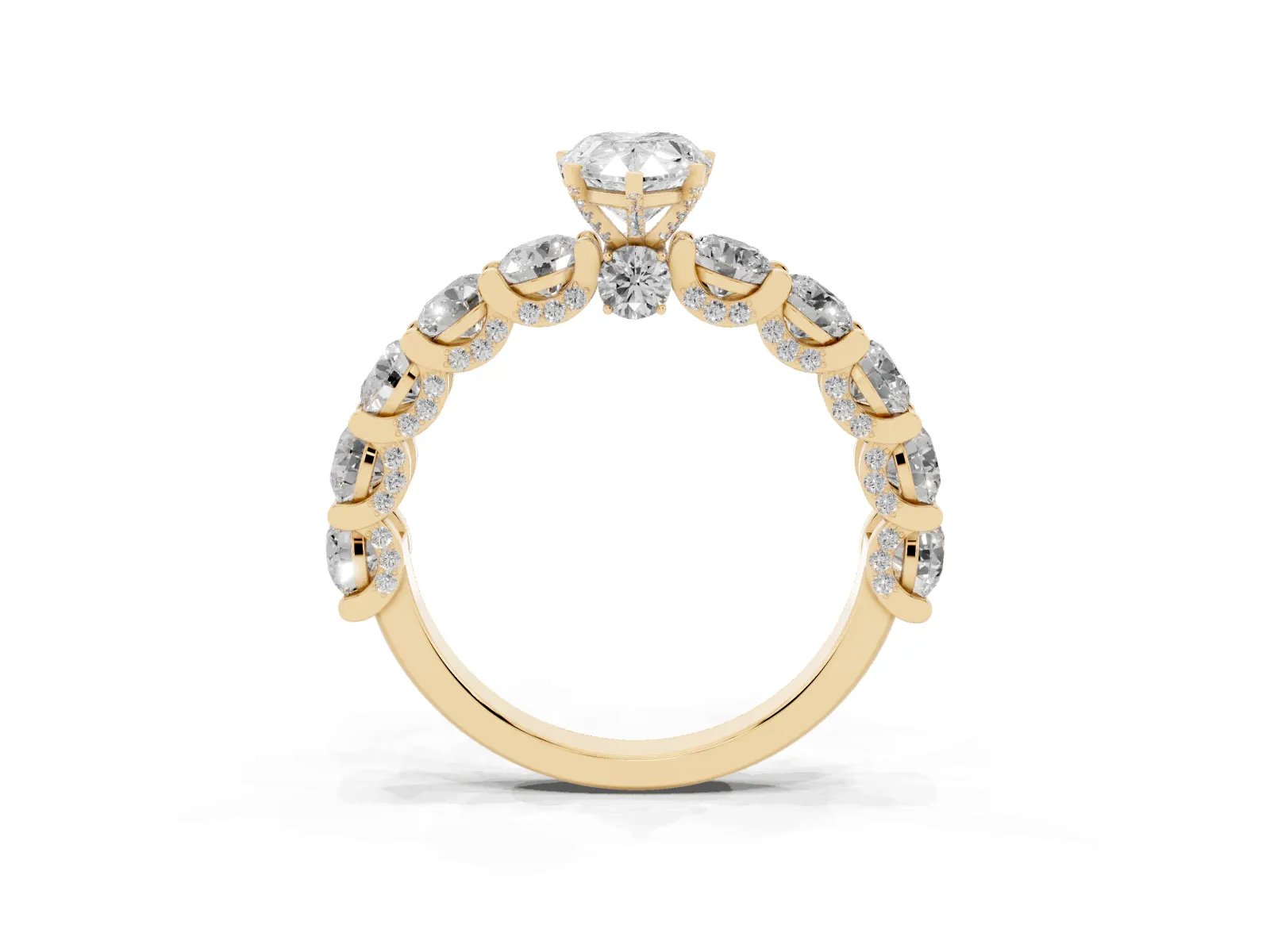 Pear Cut Diamond Side Stone Engagement Ring with Four-Prong Setting Yellow gold