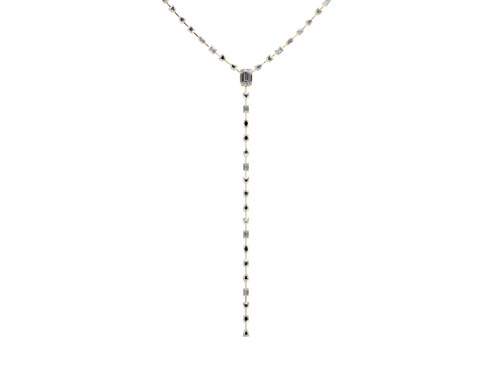 Mixed Shape Diamond Lariat Necklace with Station Accents Yellow gold