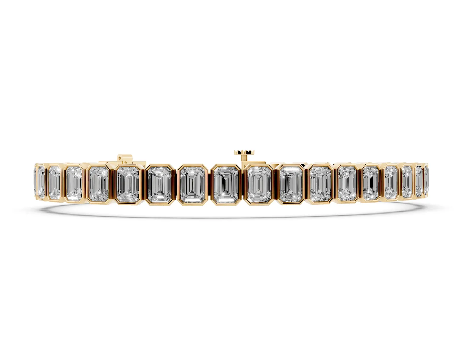 Emerald Cut Diamond Tennis Bracelet with Bezel Setting Yellow gold