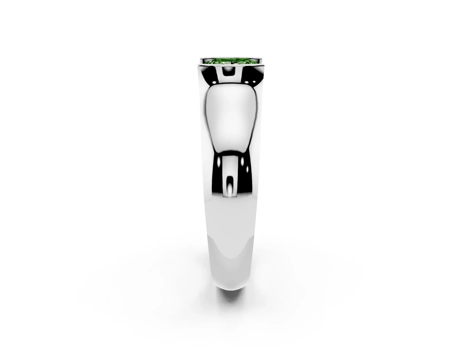Fancy Green Princess Cut Solitaire Bezel Set Diamond Ring with Wide Band White gold