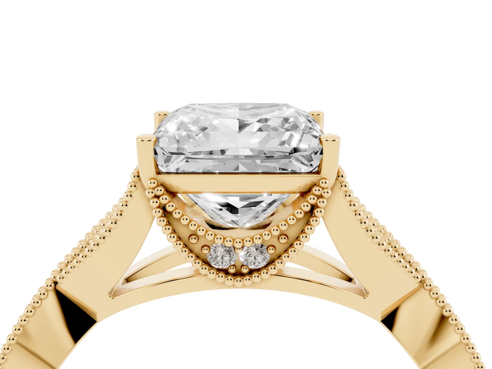 Princess Cut Cut Diamond Twisted Band with Milgrain Pave Setting and Four-Prong Setting Yellow gold