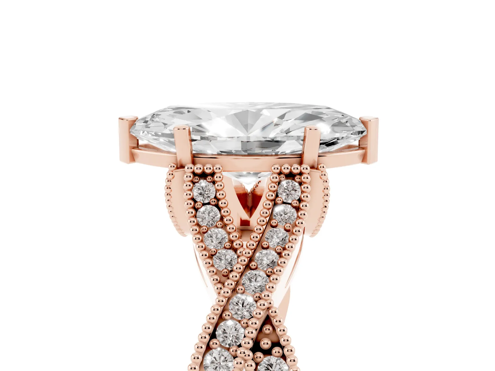 Marquise Cut Cut Diamond Twisted Band with Milgrain Pave Setting and Four-Prong Setting Rose gold