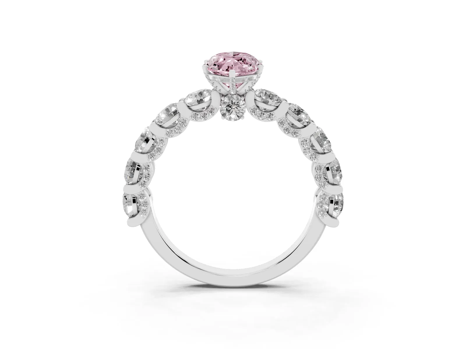 Fancy Pink Marquise Cut Diamond Side Stone Engagement Ring with Four-Prong Setting Platinum