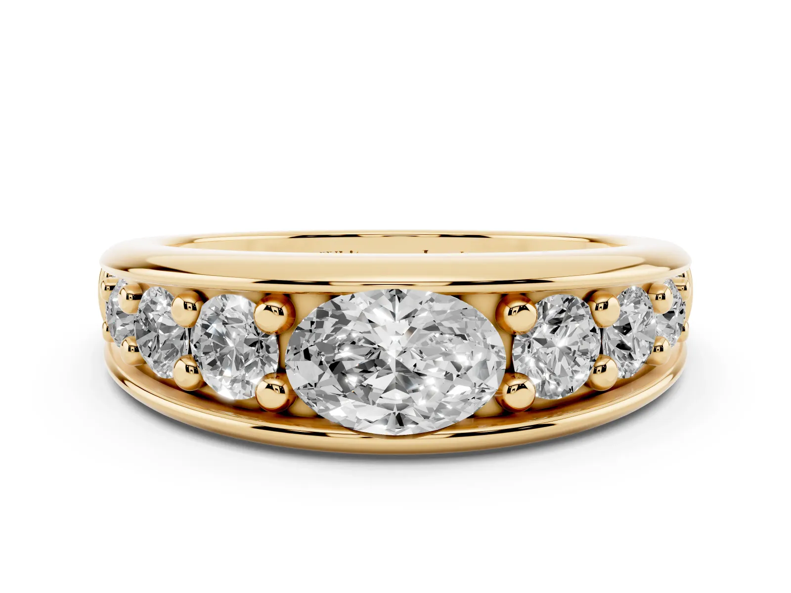Oval Diamond Mens Ring with Round Diamond Accents Yellow gold