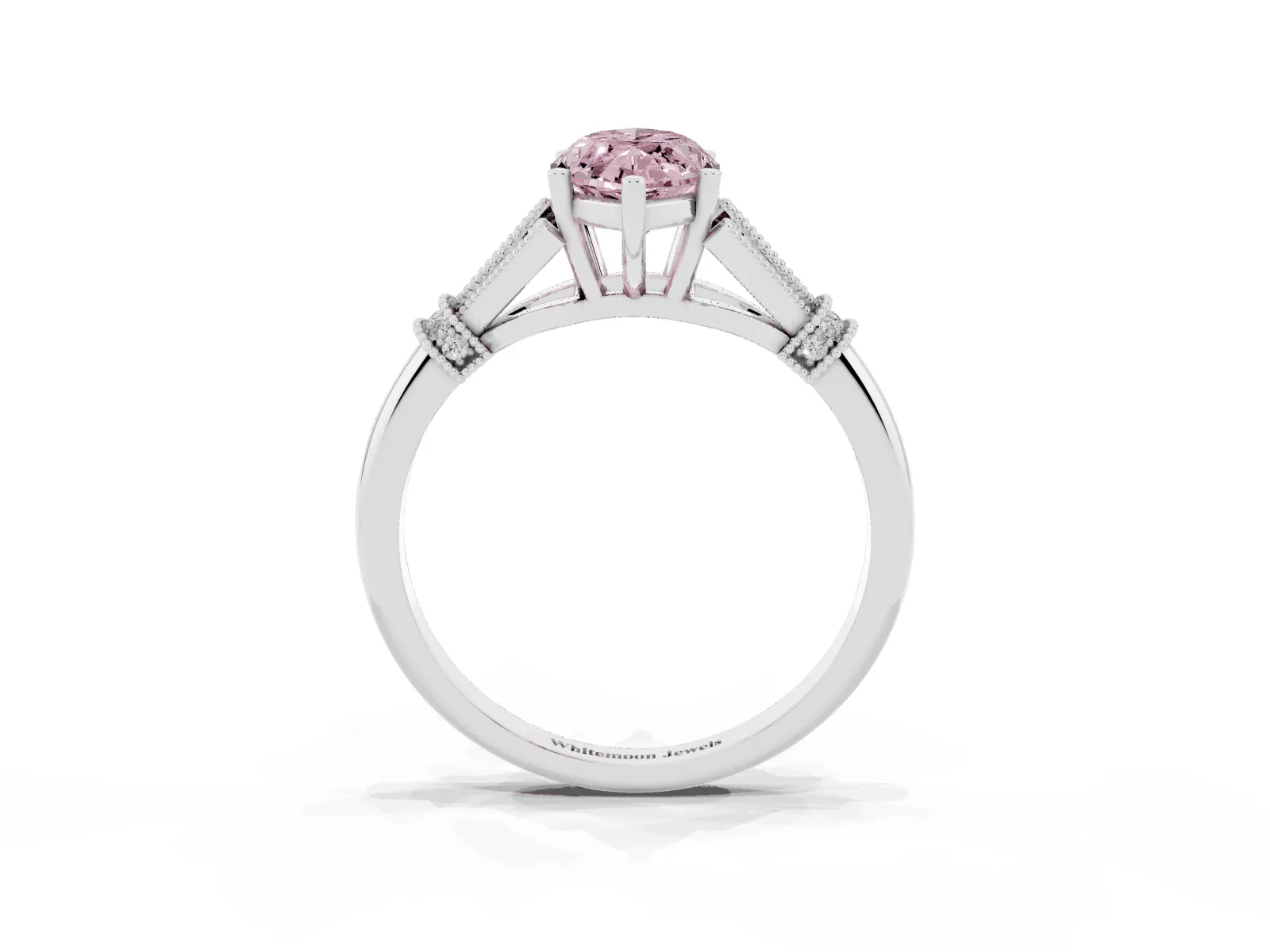 Fancy Pink Marquise Cut Diamond Solitaire Ring with Floral Filigree and Pave Accents Platinum