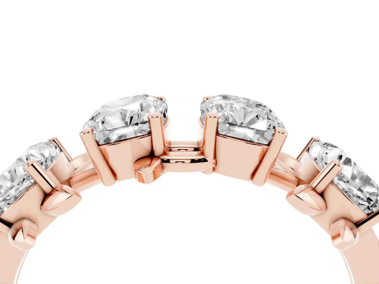 Four-Stone Elongated Cushion Diamond Band with Nature-Inspired Prong Setting Rose gold