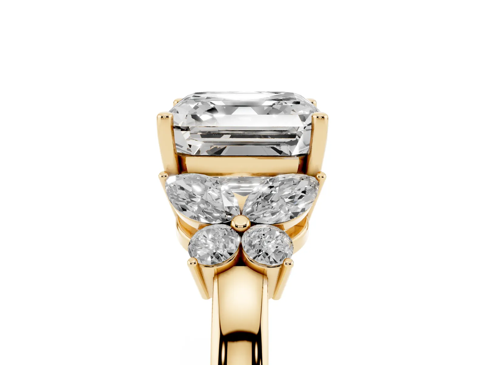 Asscher Cut Cut Solitaire Floral Diamond Ring with Four-Prong Setting Yellow gold