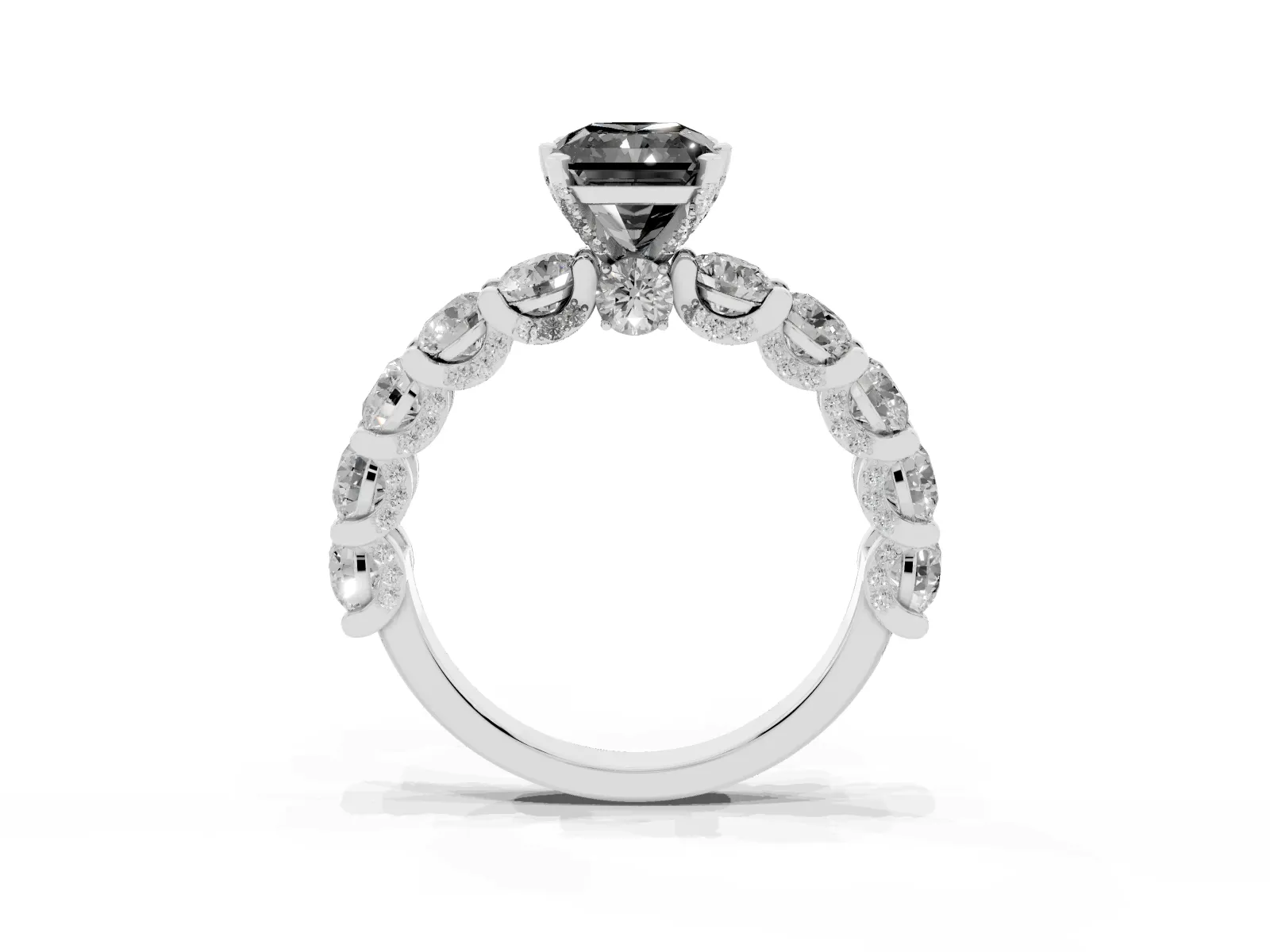 Fancy Black Radiant Cut Diamond Side Stone Engagement Ring with Four-Prong Setting Platinum