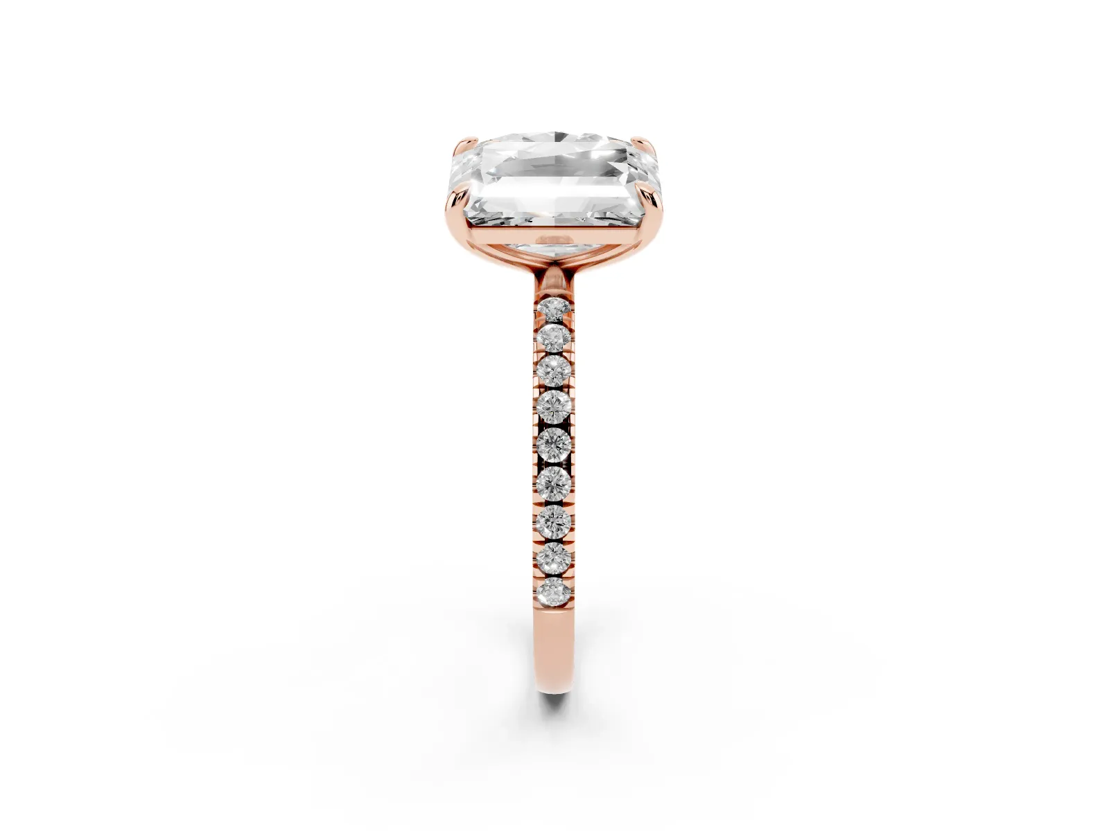 Oval and Radiant Toi Moi Ring with Prong Setting and Pave Band Rose gold