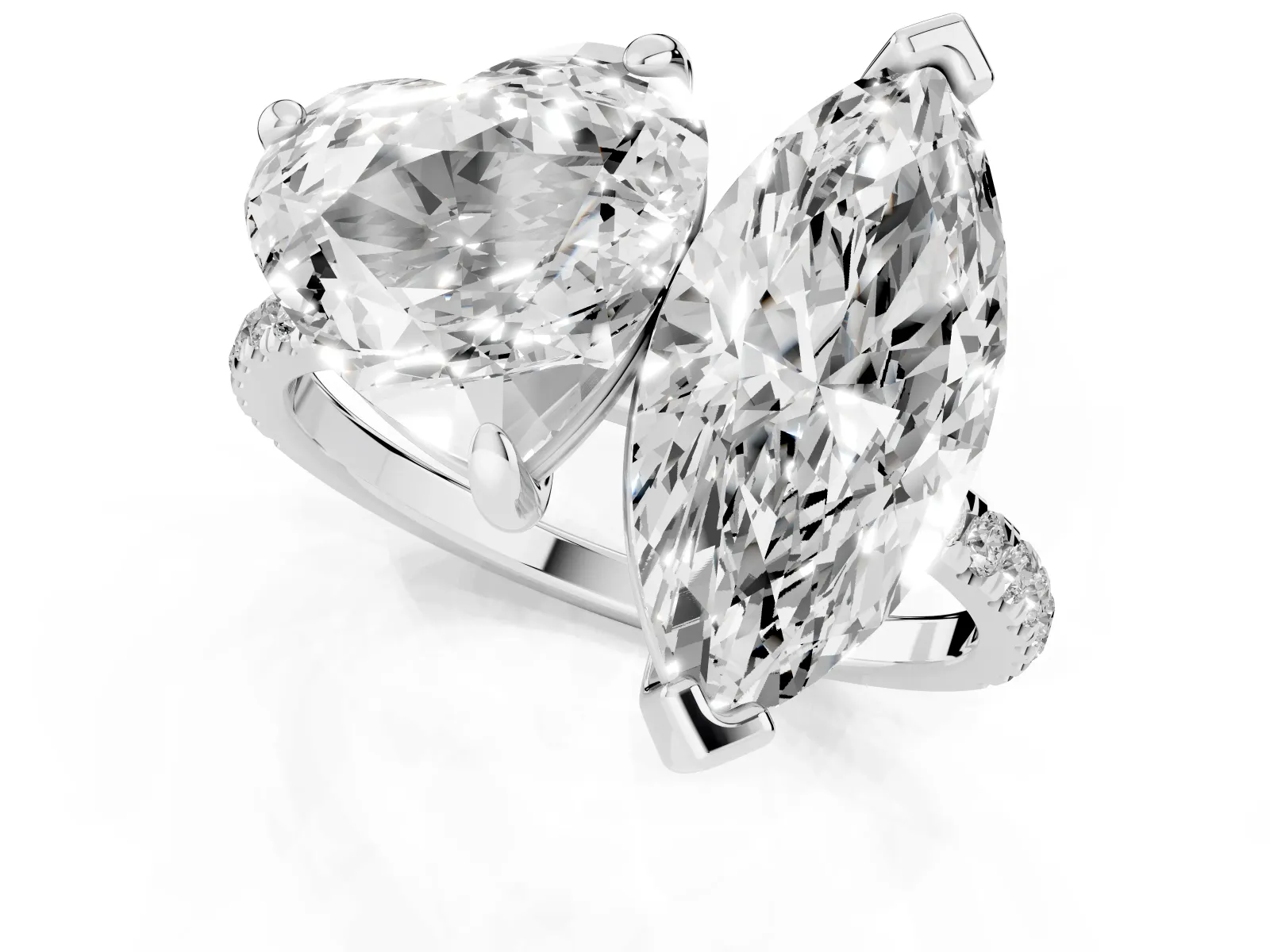 Heart and Marquise Toi Moi Ring with Prong Setting and Pave Band White gold