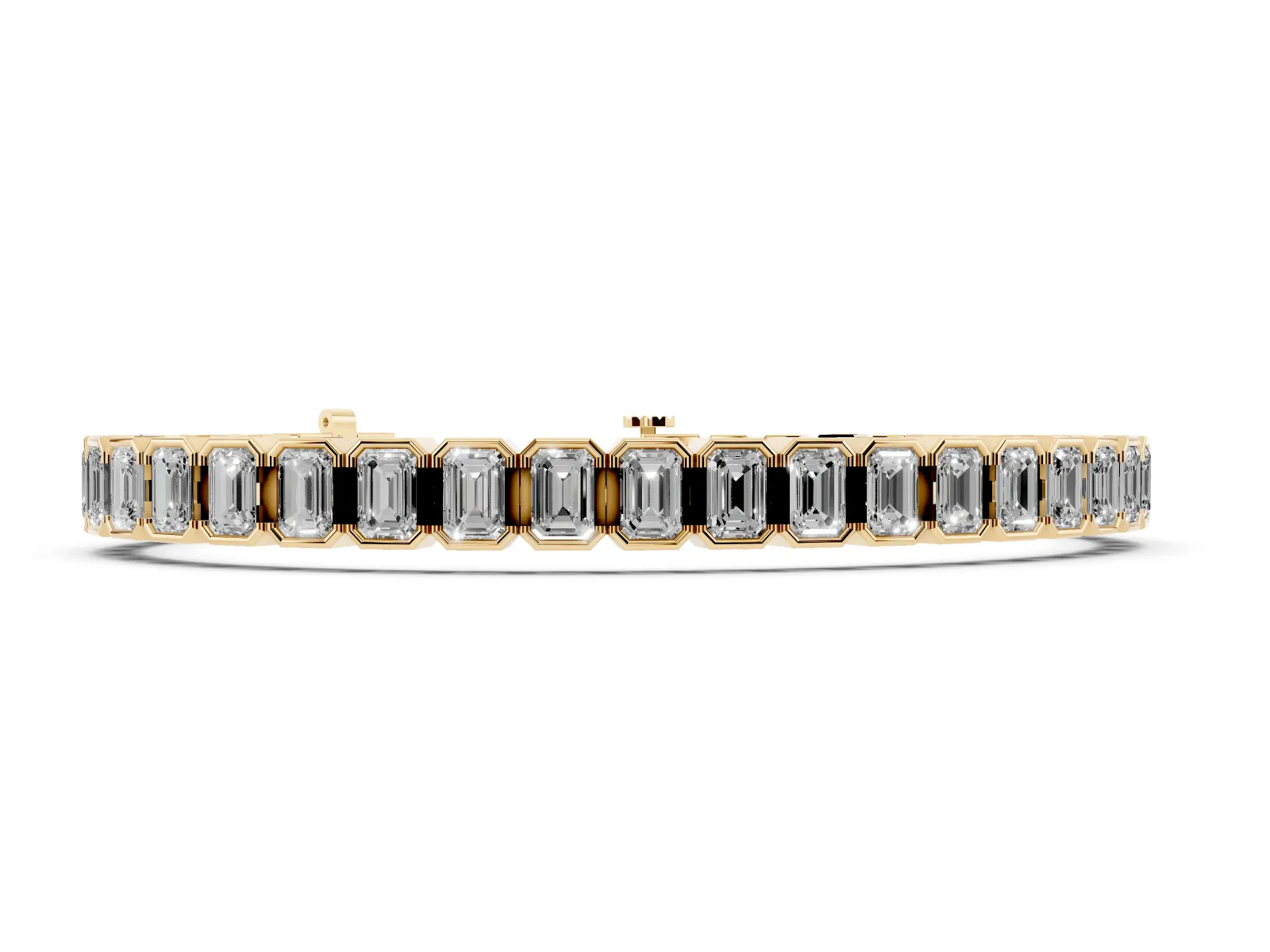 Emerald Cut Diamond Tennis Bracelet with Half Bezel Setting Yellow gold
