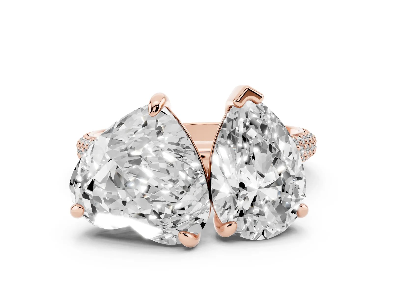 Pear and Heart Toi Moi Ring with Prong Setting and Micro Pave Band Rose gold