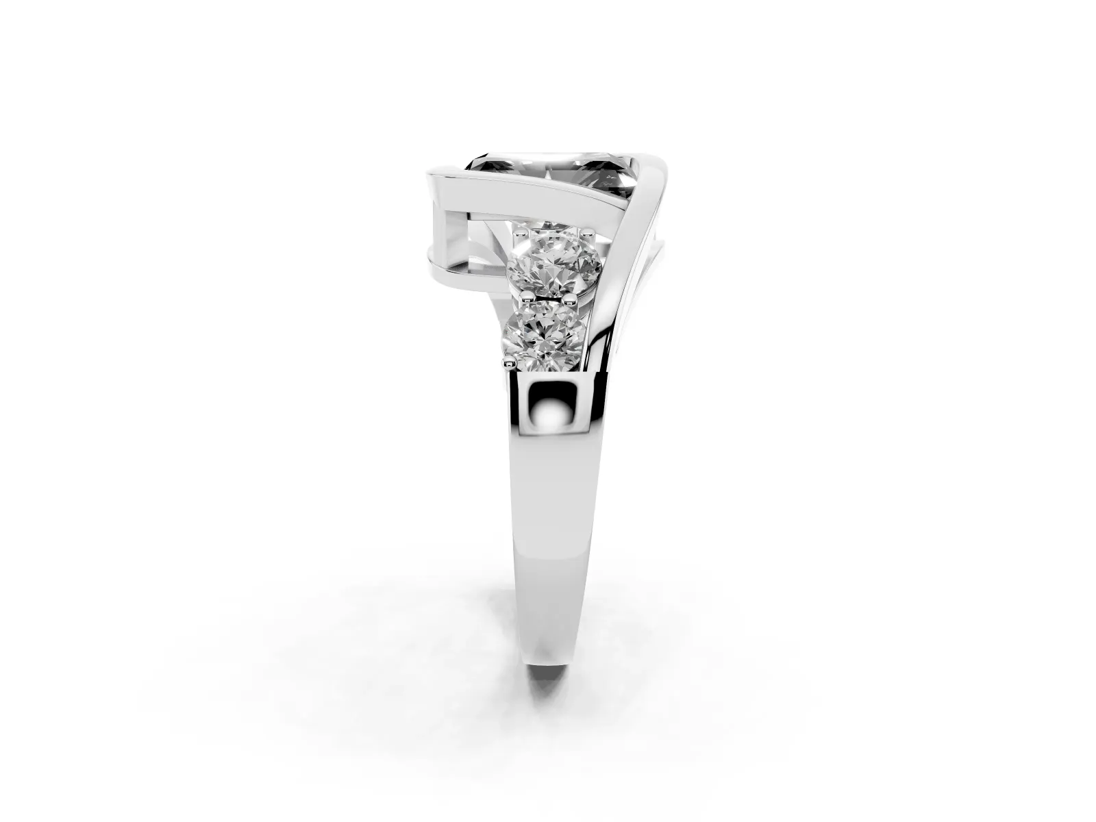 Fancy Black Bezel Set Radiant Cut Diamond Bypass Ring with Round Accents White gold