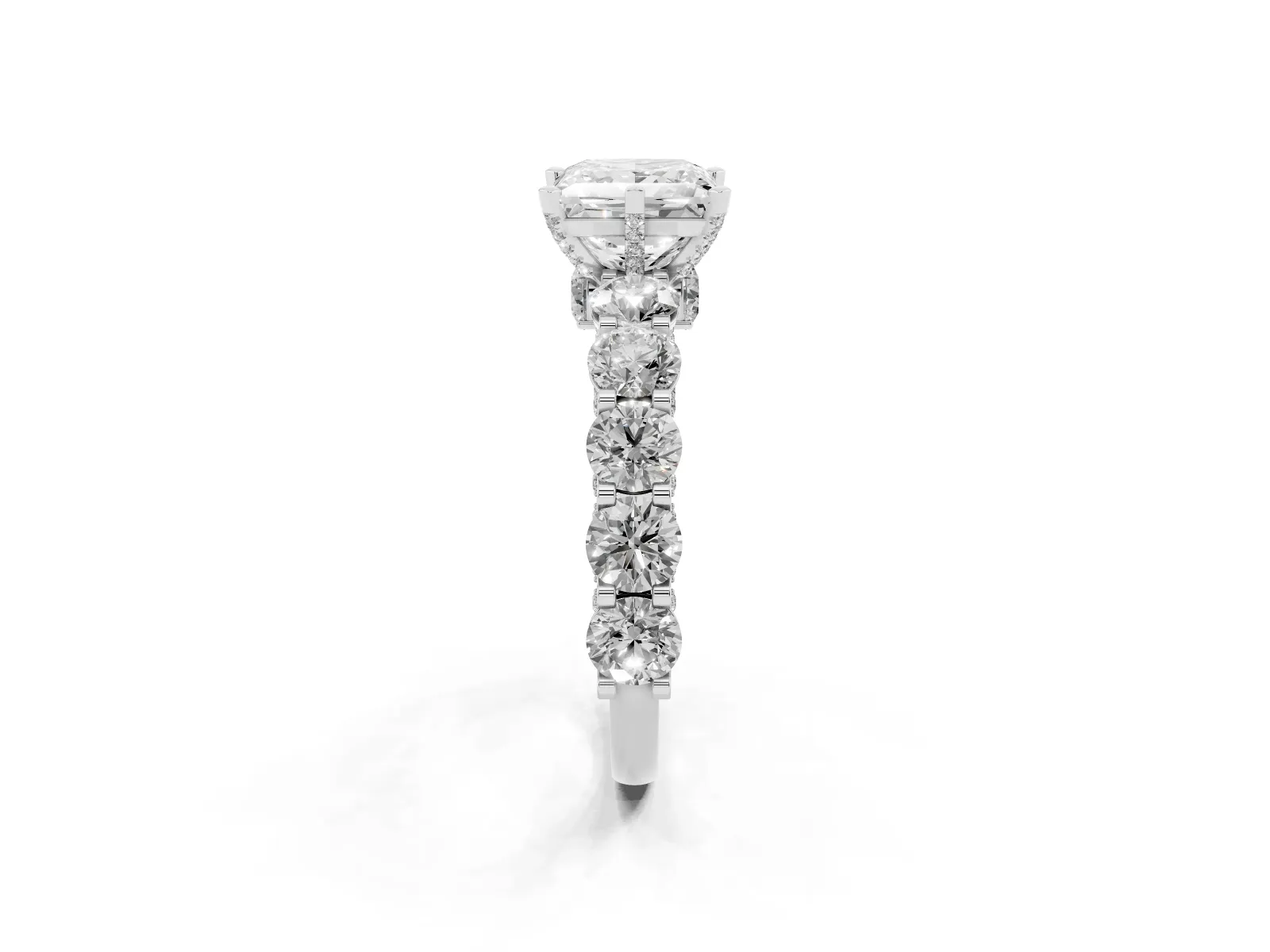 Princess Cut Diamond Side Stone Engagement Ring with Four-Prong Setting Platinum