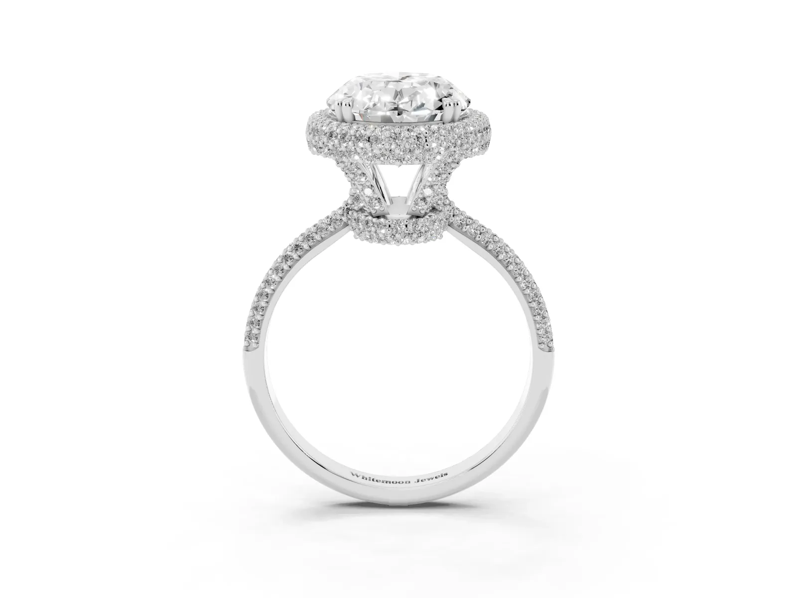 Oval Diamond Halo Ring with Round Diamond Accents Platinum
