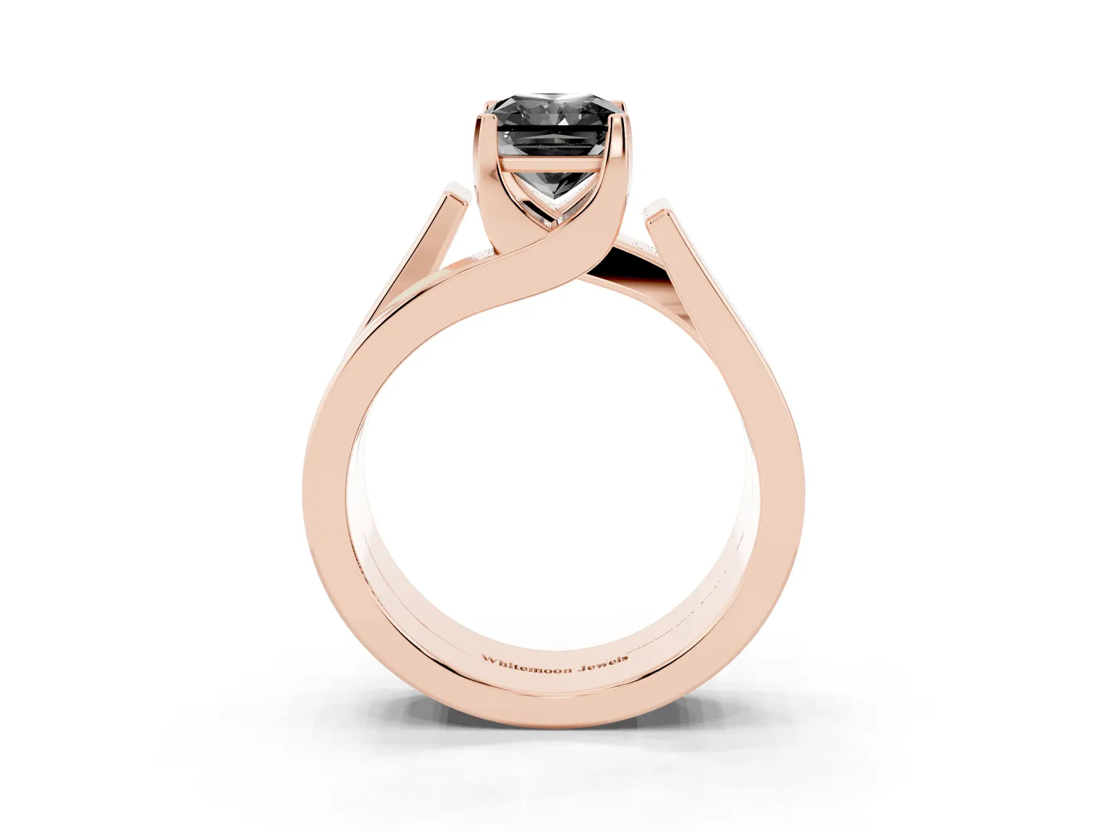Fancy Black Modern Tension Set Radiant Cut Diamond Solitaire Wide Band Ring Rose gold