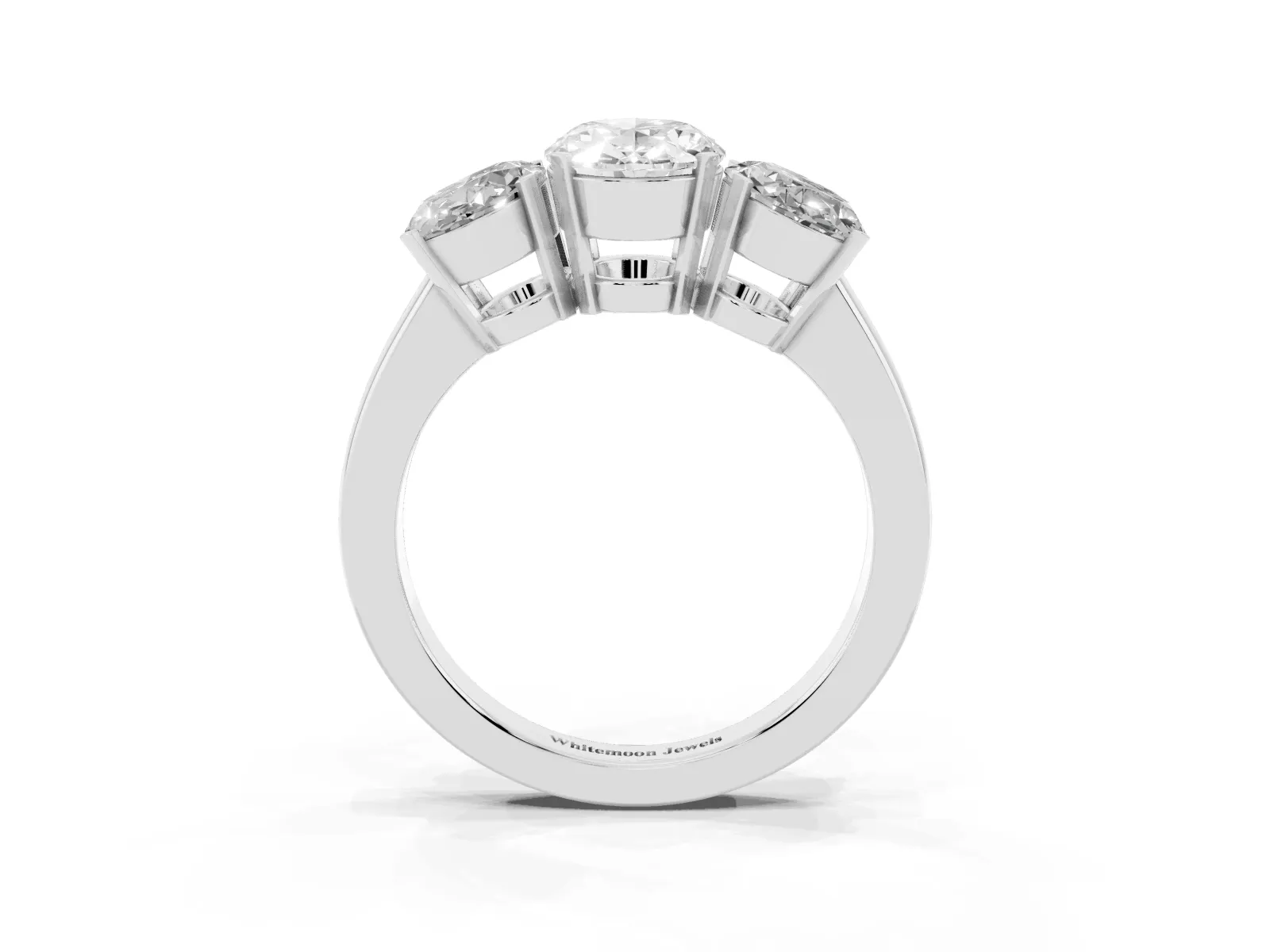 Three-Stone Oval Cut Cut Diamond Ring with Channel Set Band and Four-Prong Setting Platinum