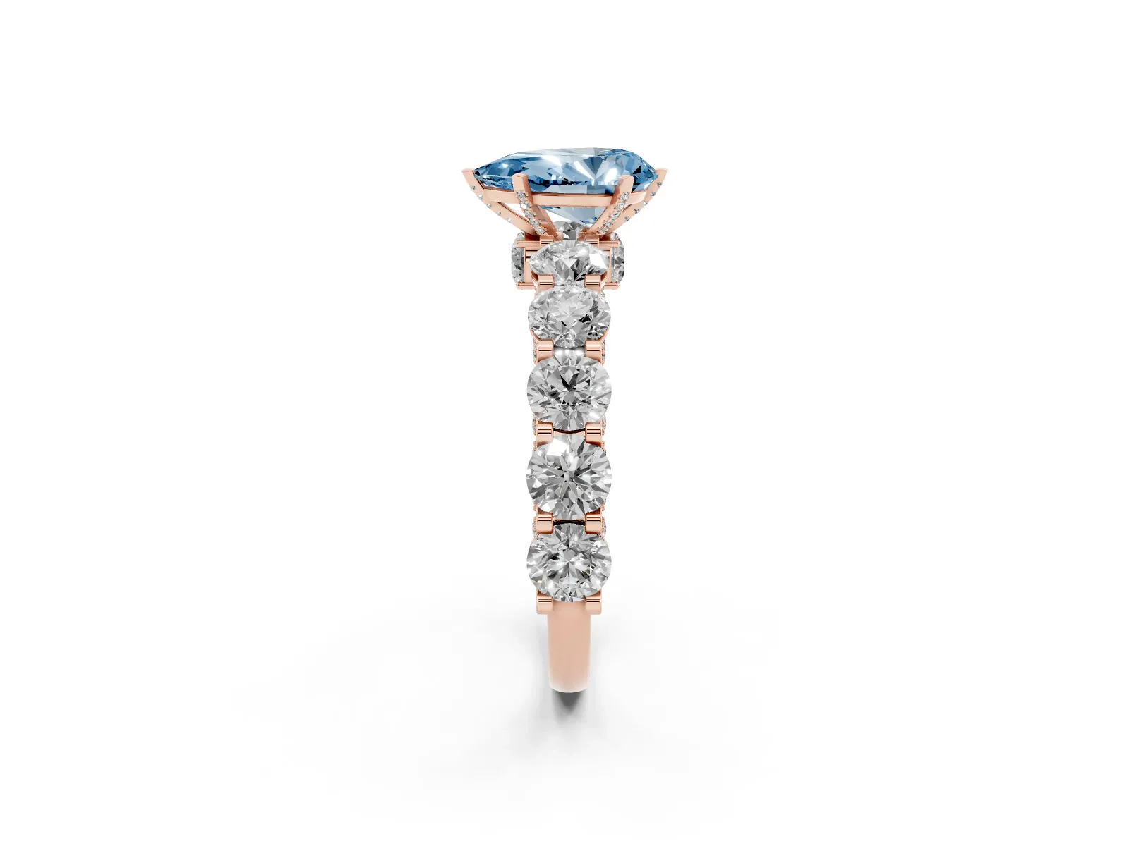 Fancy Blue Pear Cut Diamond Side Stone Engagement Ring with Four-Prong Setting Rose gold
