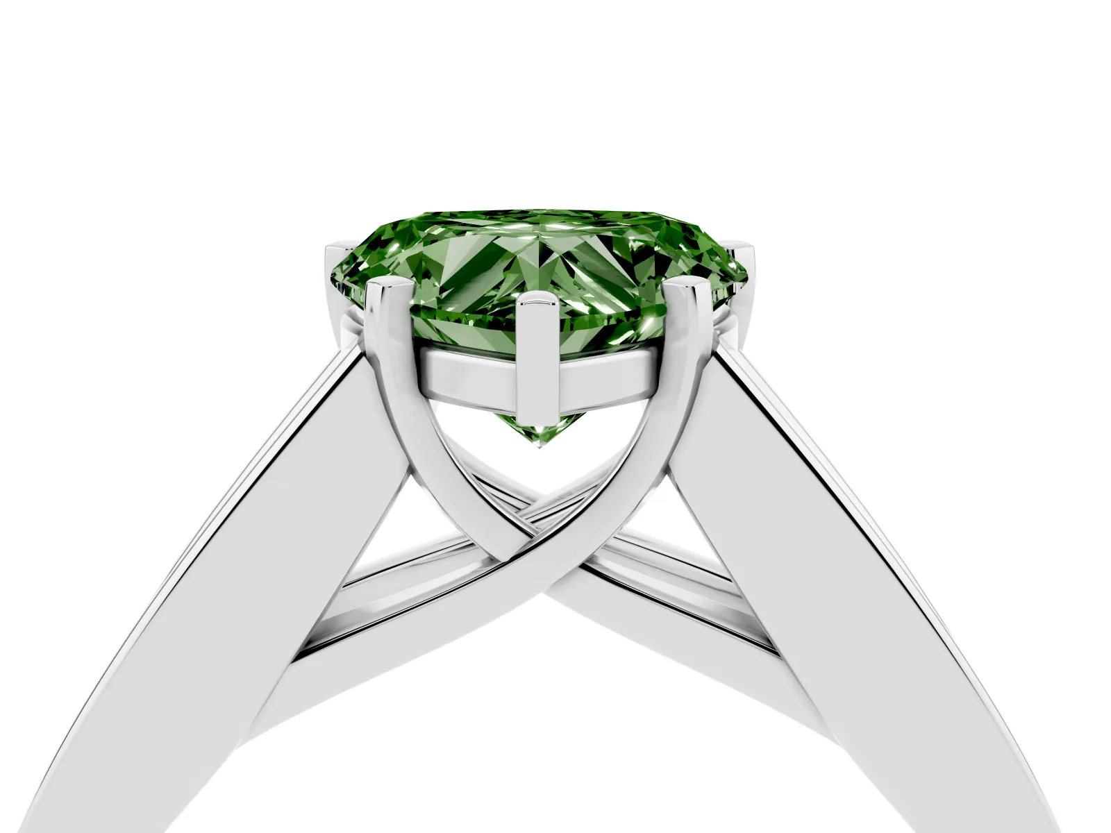 Fancy Green Heart Cut Cut Channel Set Solitaire Ring with Four-Prong Setting White gold