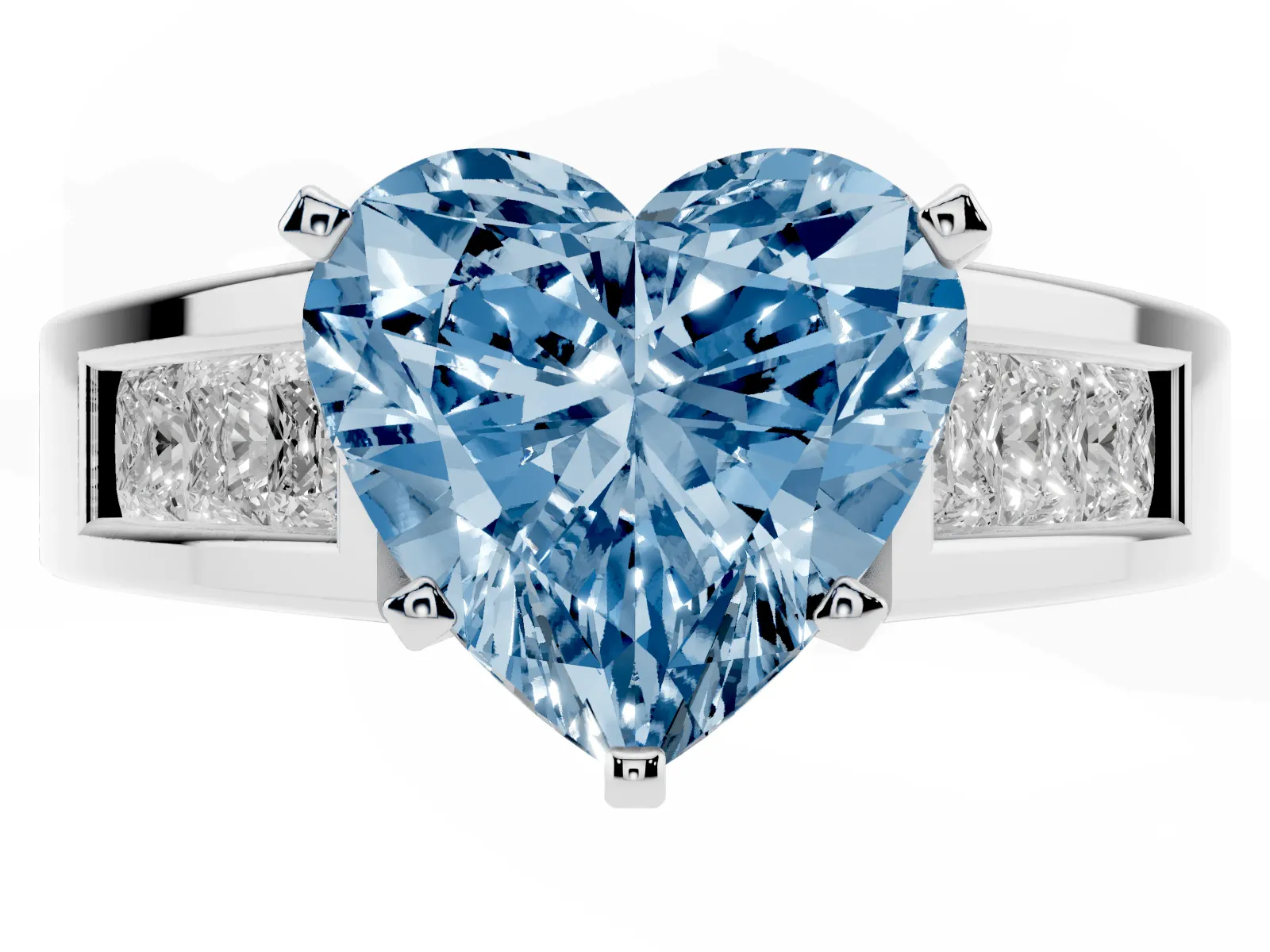 Fancy Blue Heart Cut Cut Channel Set Solitaire Ring with Four-Prong Setting White gold