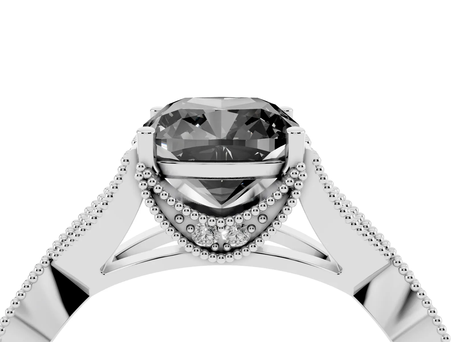 Fancy Black Cushion Cut Cut Diamond Twisted Band with Milgrain Pave Setting and Four-Prong Setting Platinum