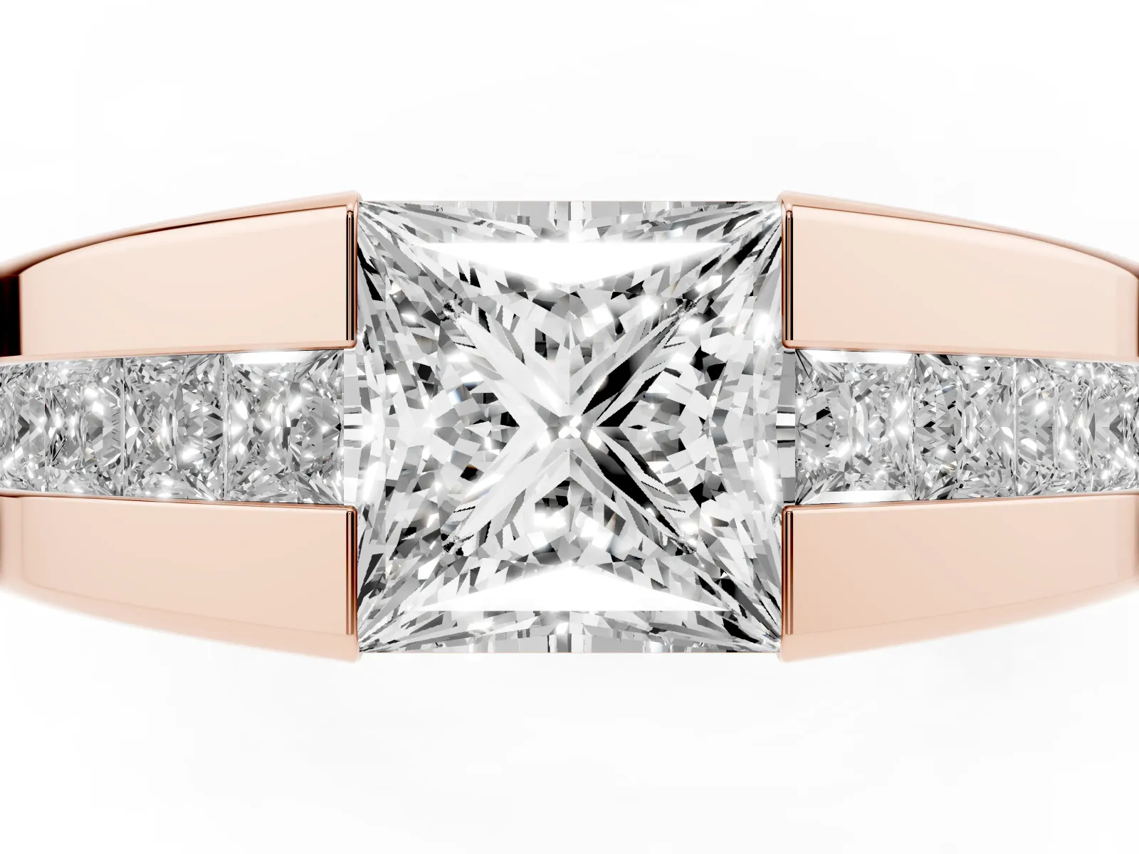 Princess Diamond Channel Set Mens Ring Rose gold