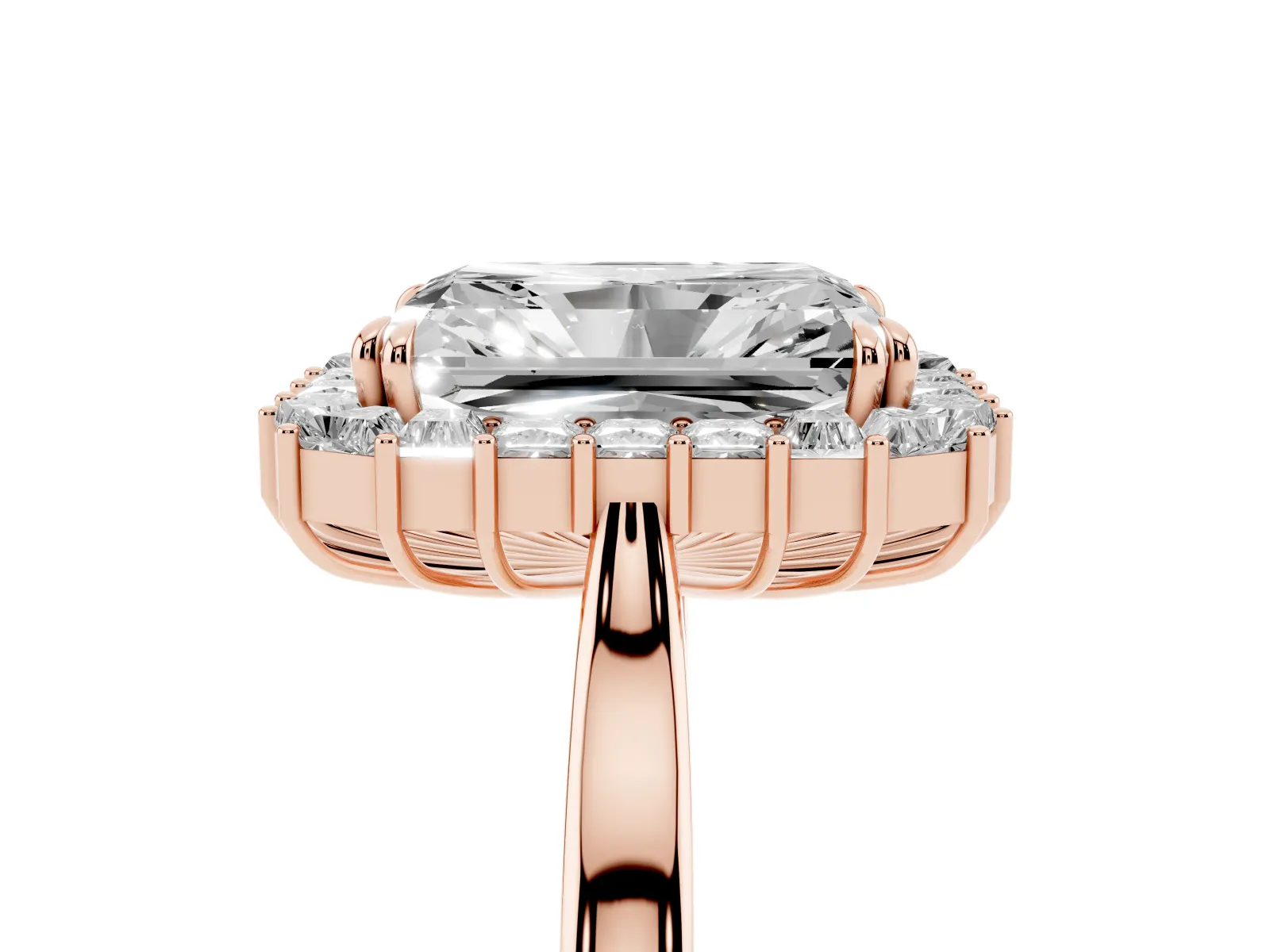 Radiant Diamond Baguette Halo Engagement Ring Rose gold