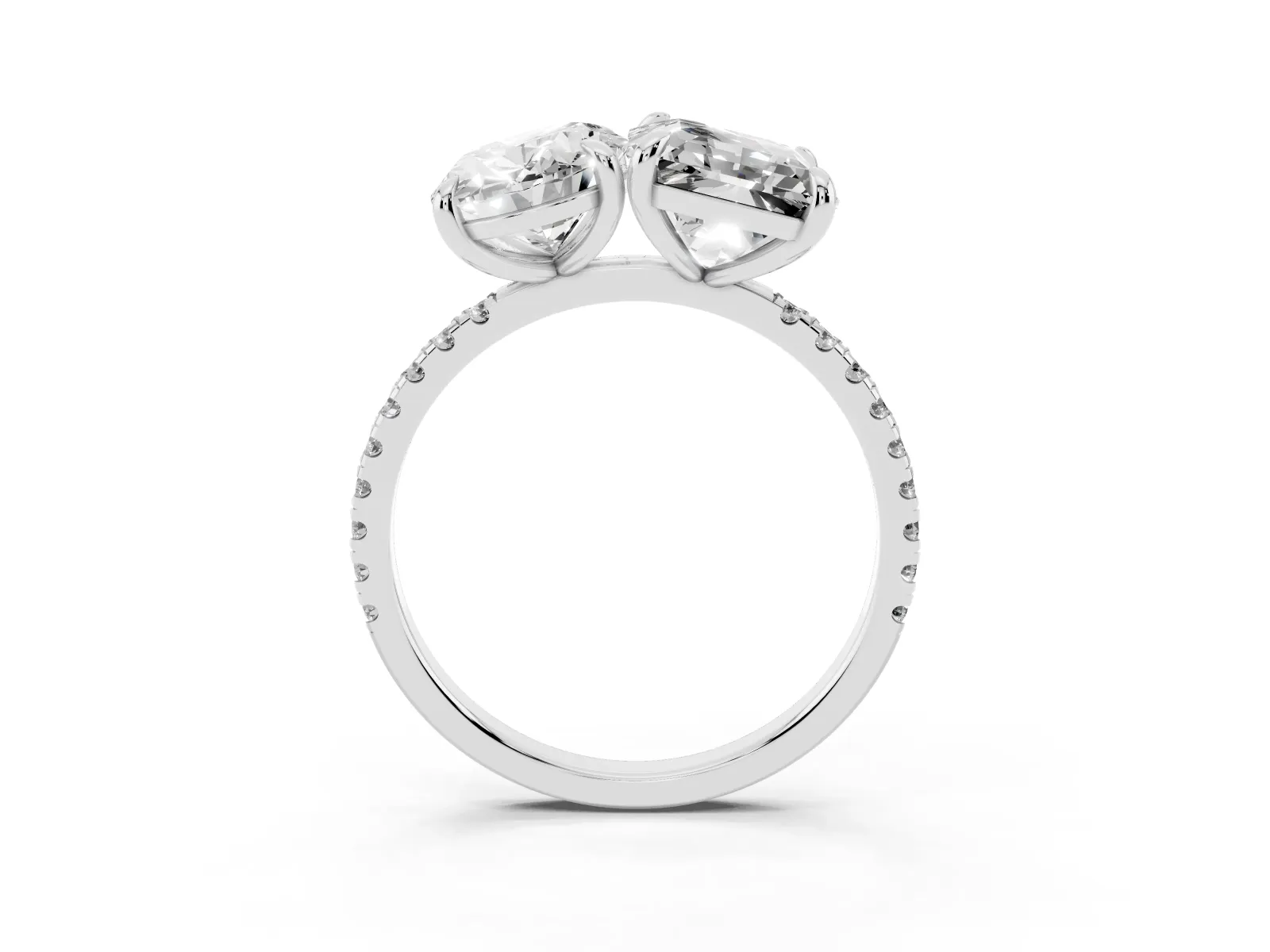 Oval and Radiant Toi Moi Ring with Prong Setting and Pave Band Platinum