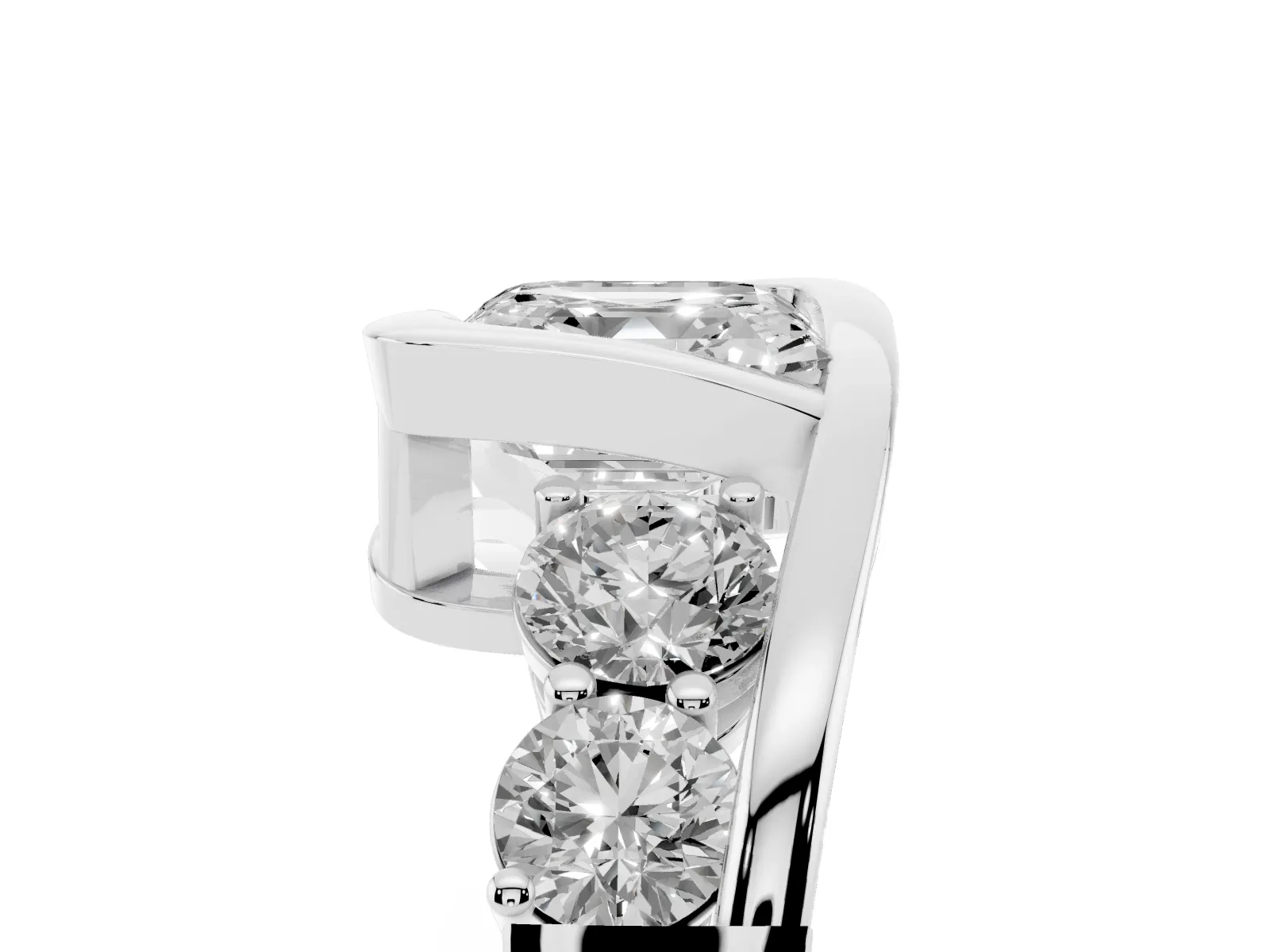 Bezel Set Asscher Cut Diamond Bypass Ring with Round Accents Platinum