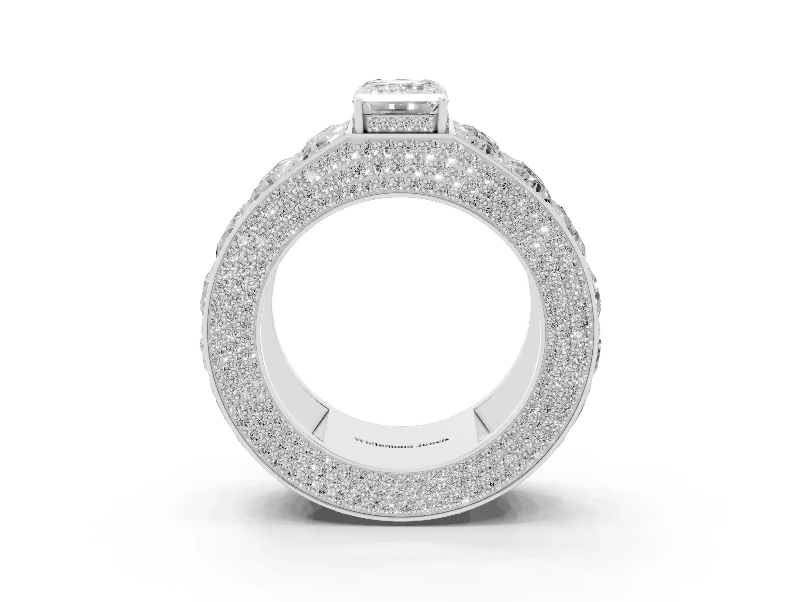 Emerald Cut Diamond Radiant Pavé Mens Ring Platinum