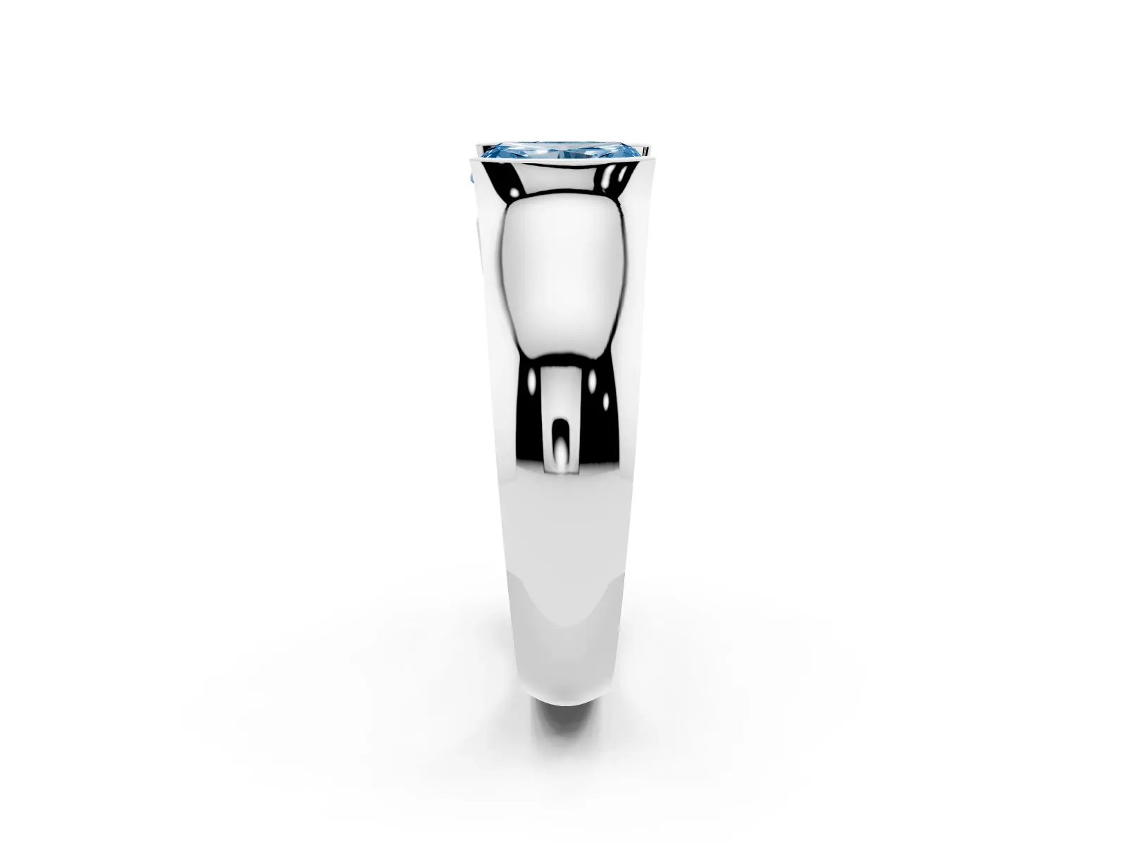 Fancy Blue Radiant Cut Solitaire Bezel Set Diamond Ring with Wide Band White gold