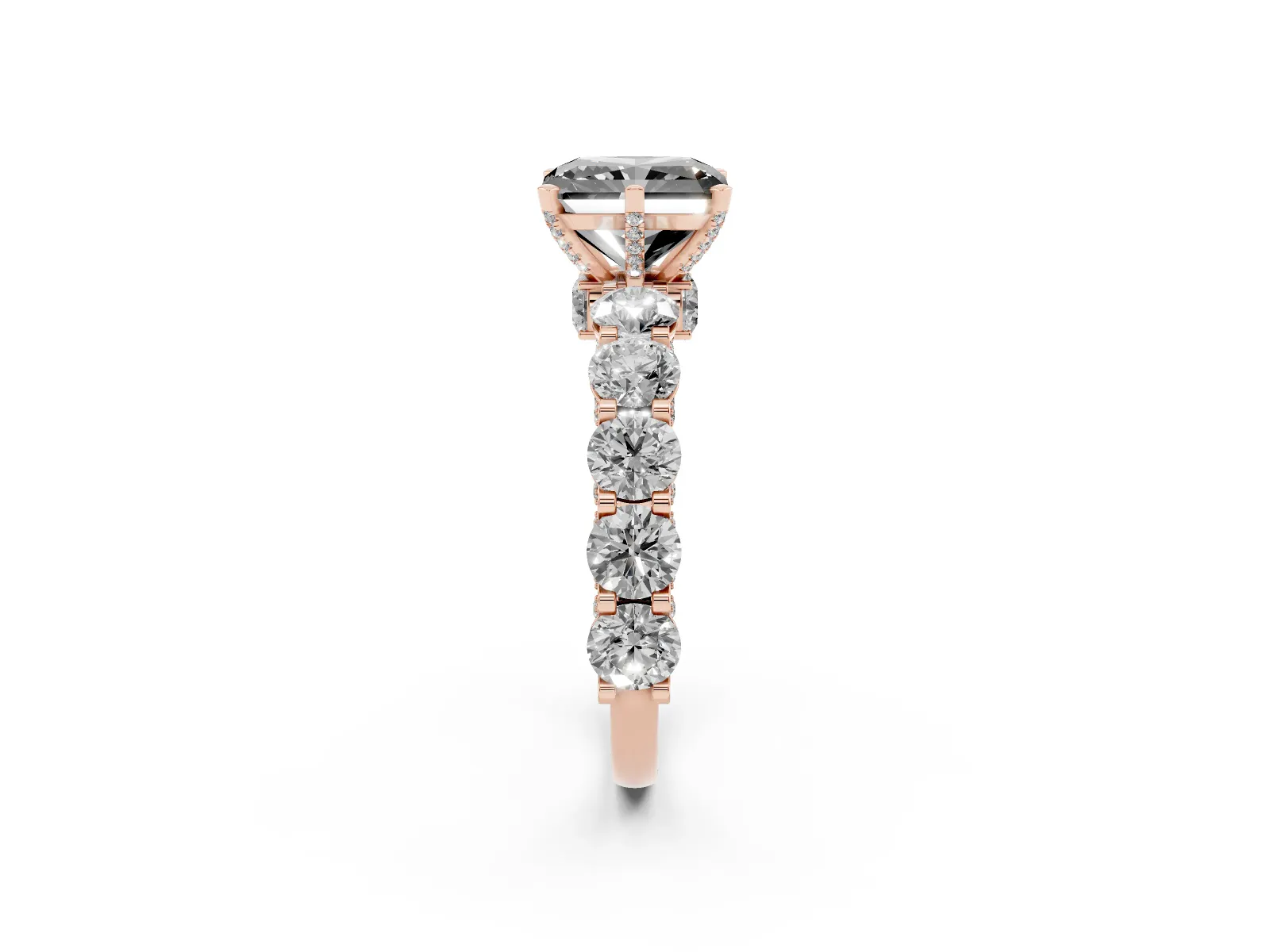 Fancy Black Radiant Cut Diamond Side Stone Engagement Ring with Four-Prong Setting Rose gold