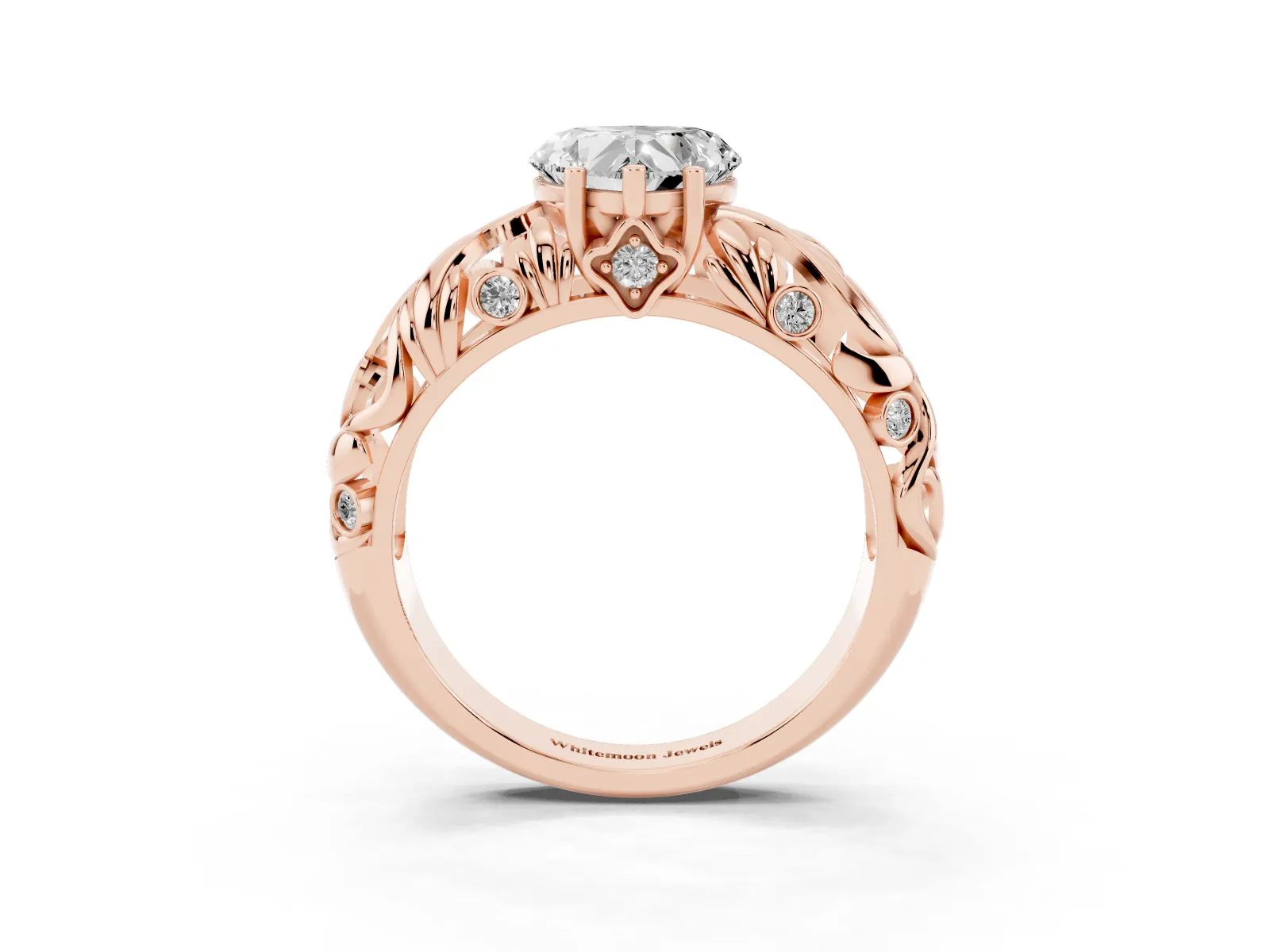 Heart Cut Solitaire Diamond Leaf-Inspired Vine Band Ring with Prong Setting Rose gold