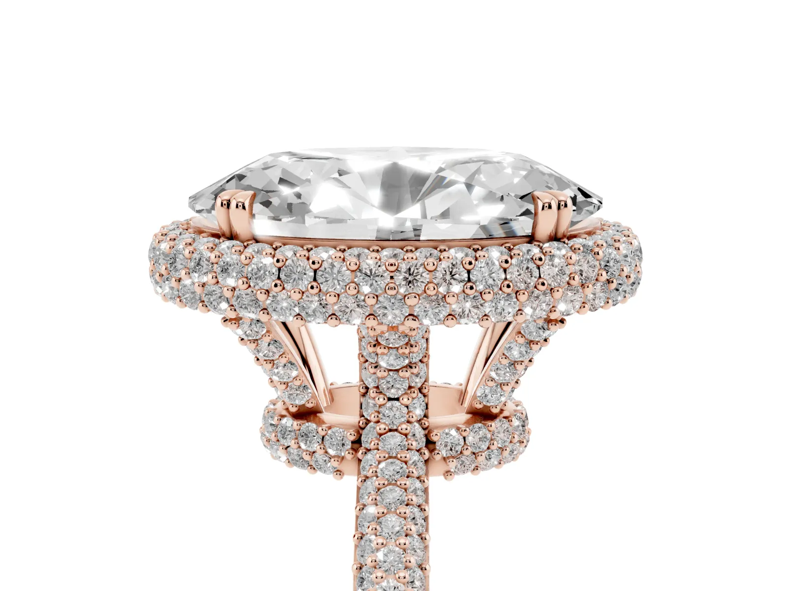 Oval Diamond Halo Ring with Round Diamond Accents Rose gold