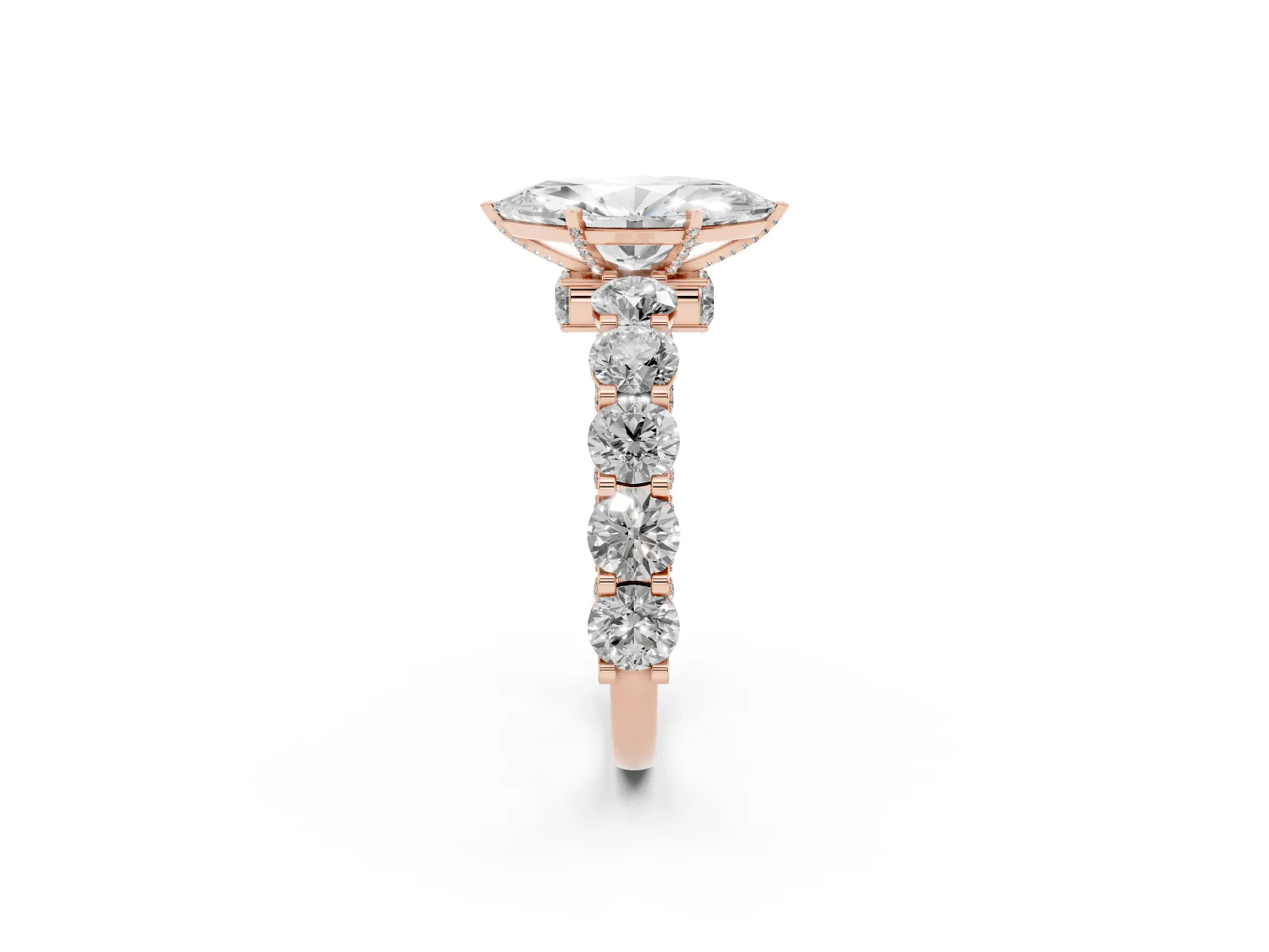 Marquise Cut Diamond Side Stone Engagement Ring with Four-Prong Setting Rose gold