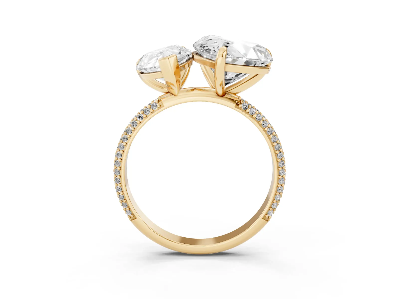 Pear and Heart Toi Moi Ring with Prong Setting and Micro Pave Band Yellow gold