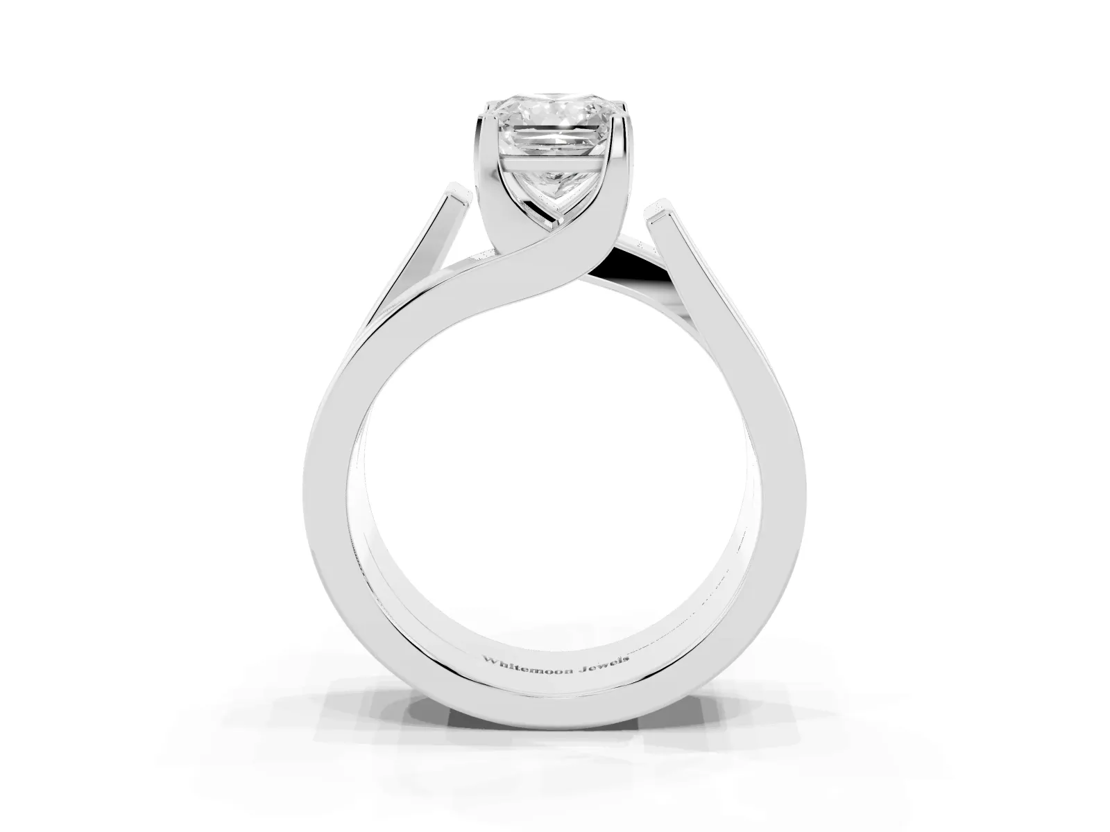 Modern Tension Set Radiant Cut Diamond Solitaire Wide Band Ring White gold