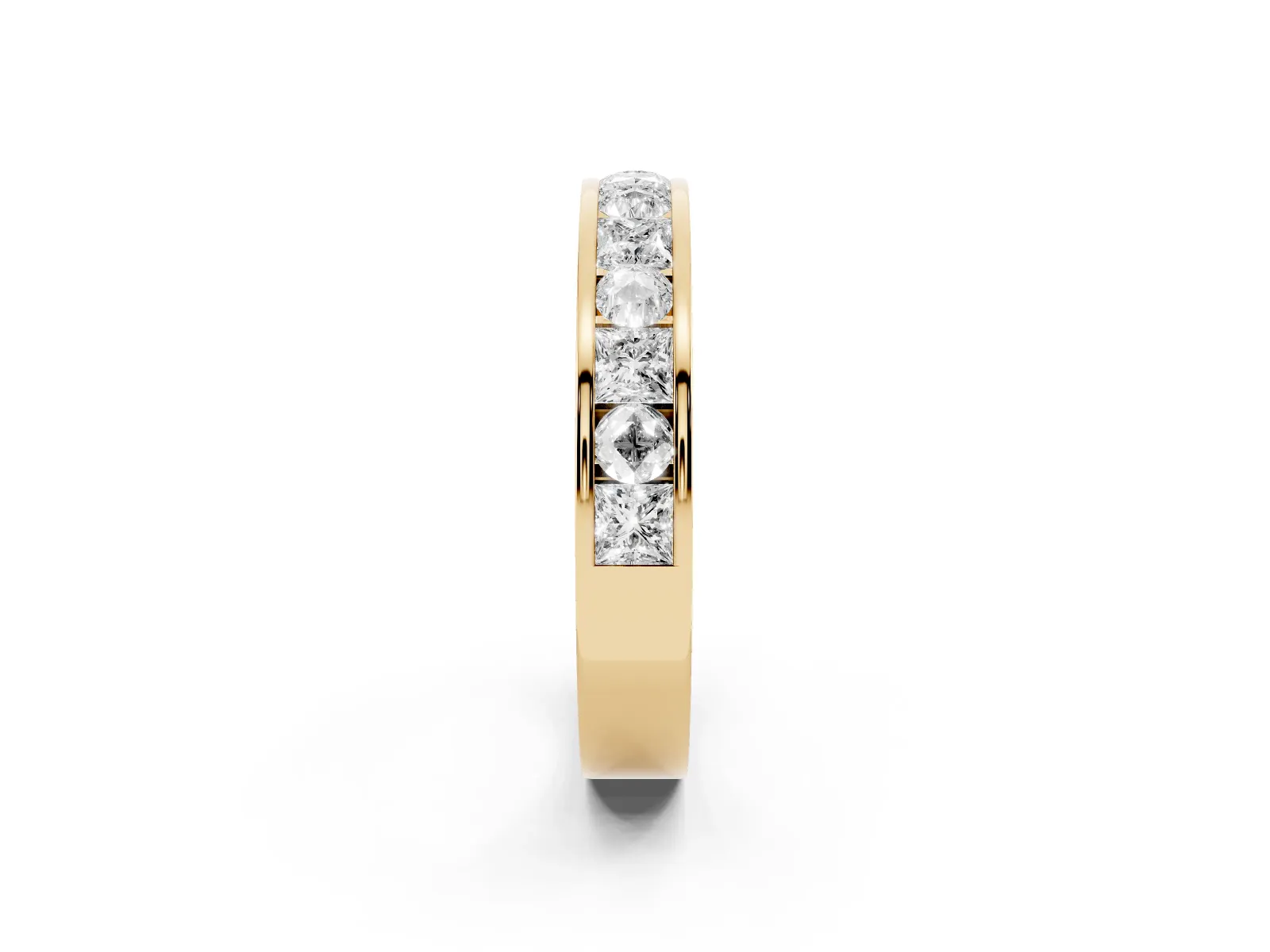 Princess Diamond Channel Set Promise Ring with Round Diamond Accents Yellow gold